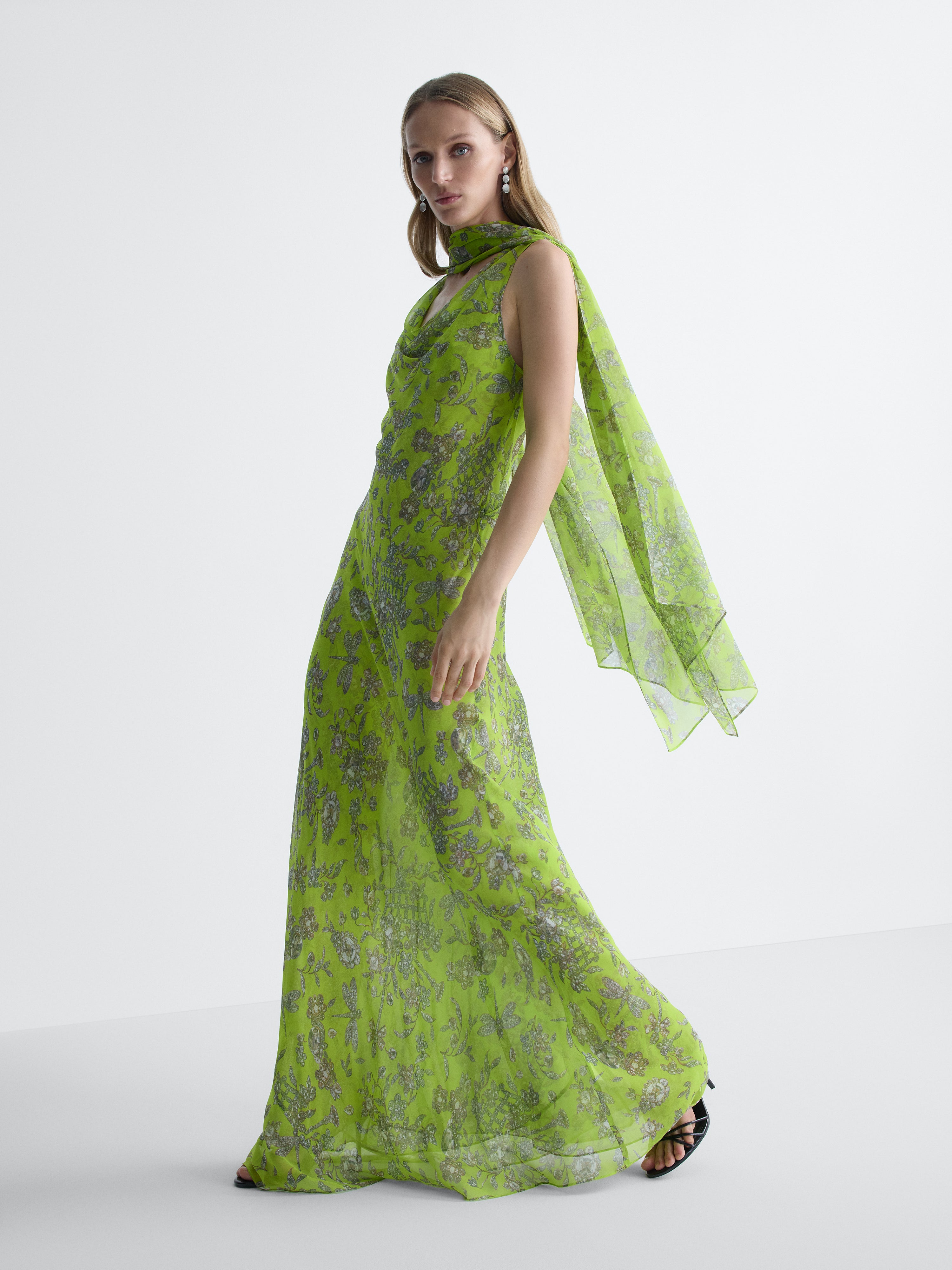 Seren Chiffon Dress in Celandine Crystal, alternate pose