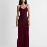 Saffra Velvet Gown in Brick, full length front view