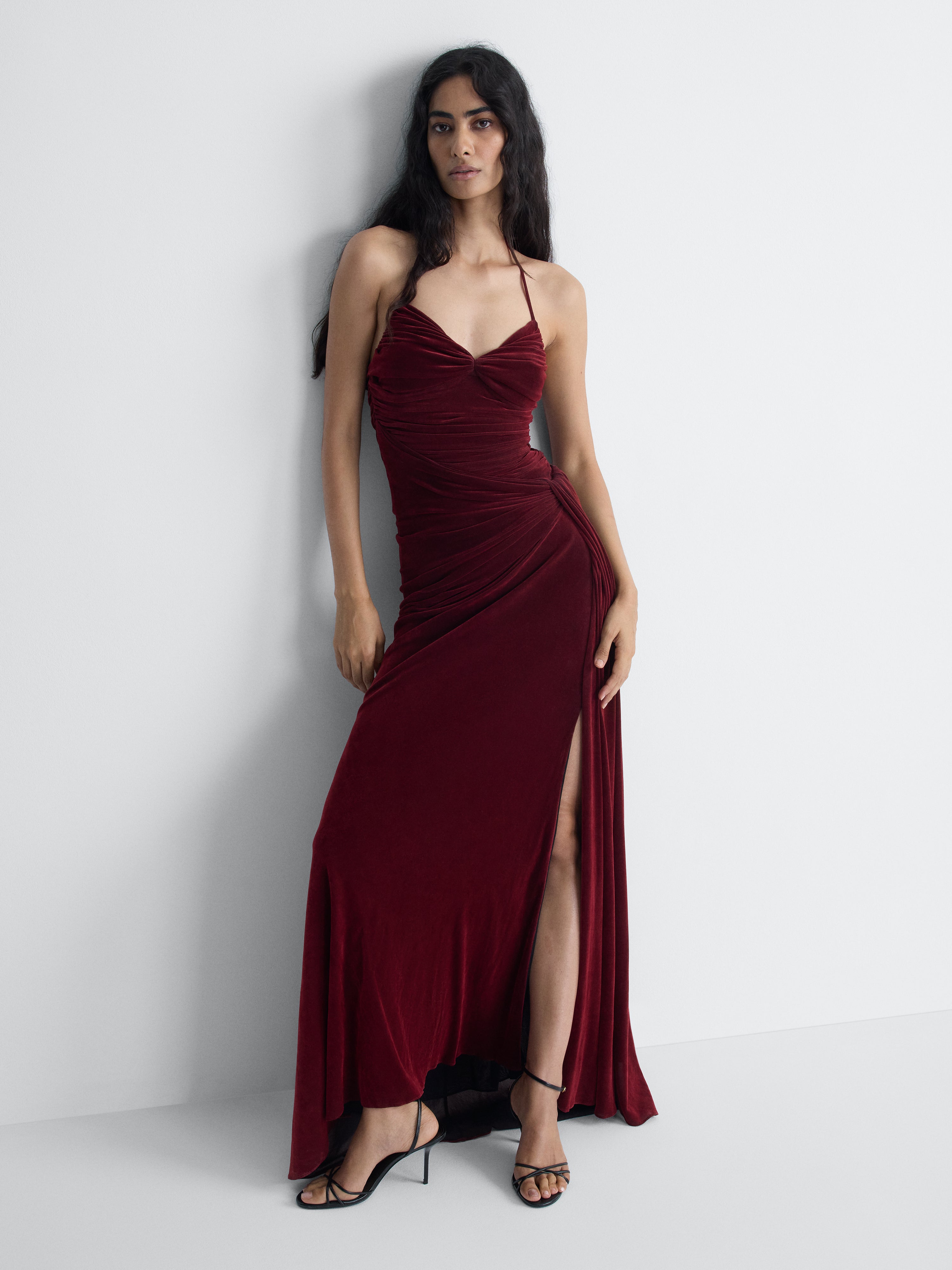 Saffra Velvet Gown in Brick, alternate pose