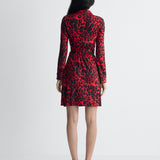 Jeanne Silk Jersey Wrap Dress in Red Snow Cheetah, back view