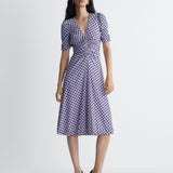 Koren Reversible Mesh Dress in Window Pane, full length front view