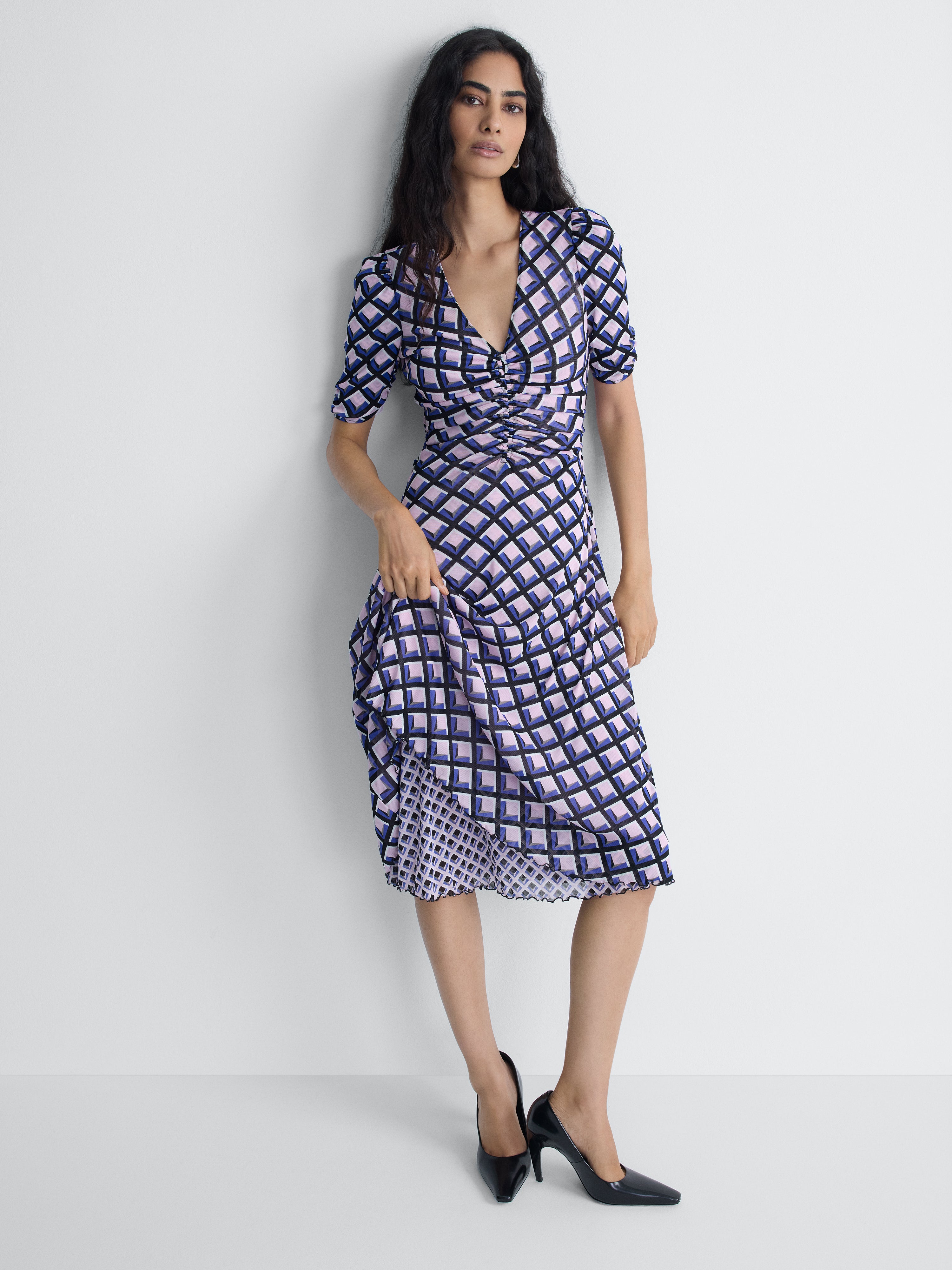 Koren Reversible Mesh Dress in Window Pane, reverse side, alternate pose