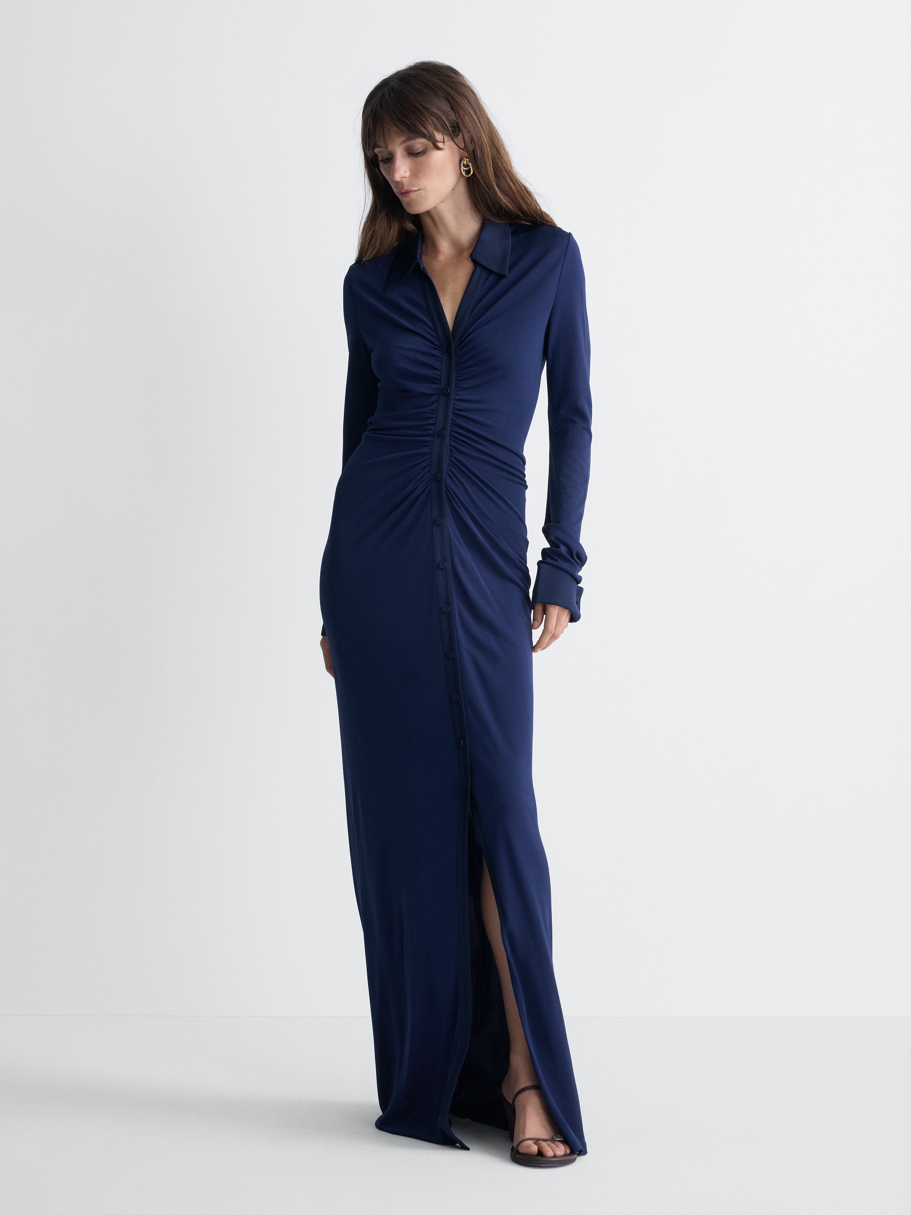 Sheska Jersey Gown in Maritime, full length front view