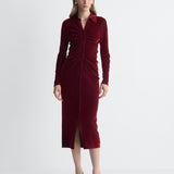 Sheska Velvet Dress in Brick, full length front view