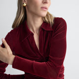 Sheska Velvet Dress in Brick, close-up