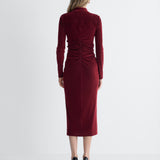 Sheska Velvet Dress in Brick, back view