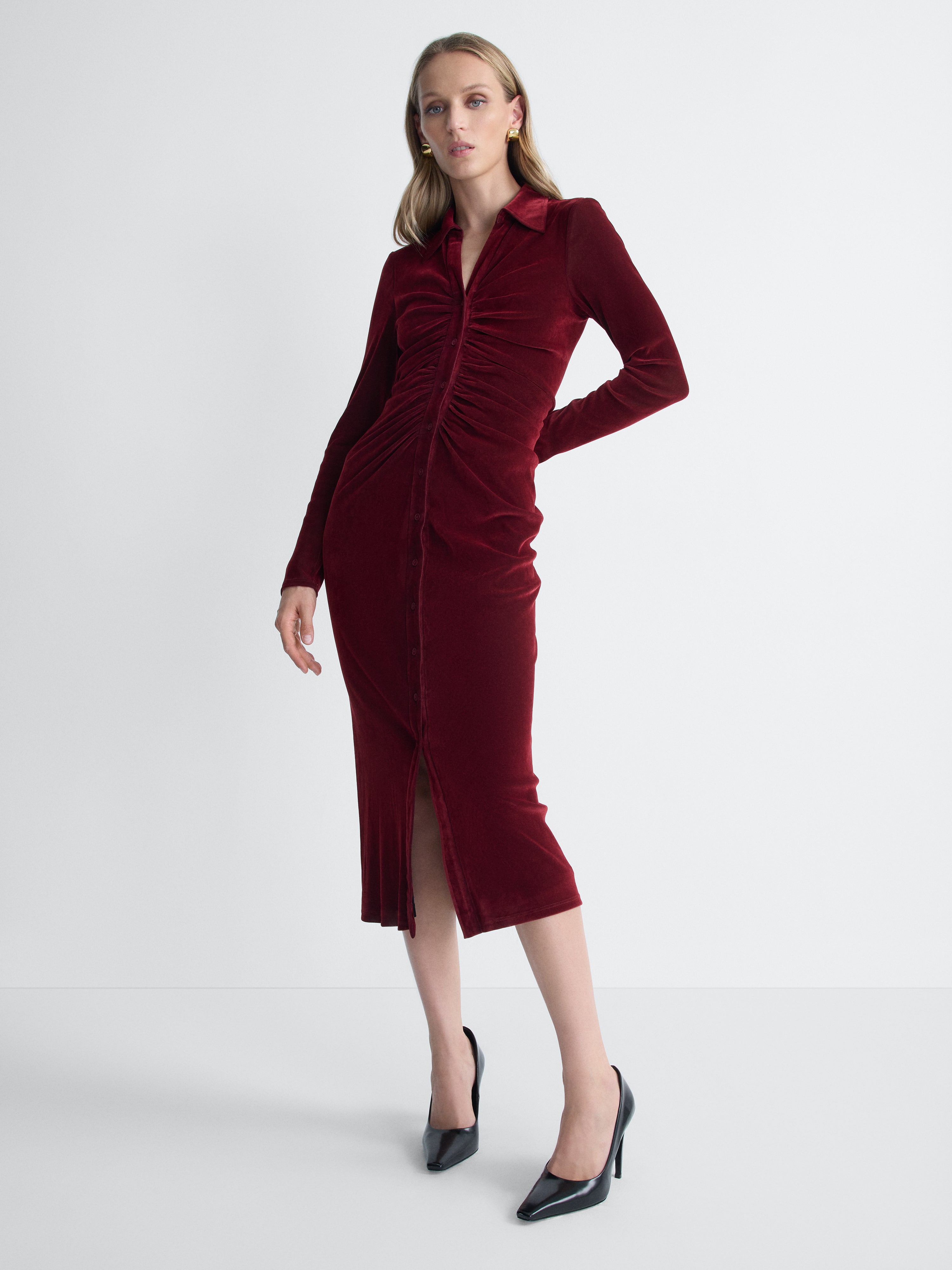 Sheska Velvet Dress in Brick, alternate pose
