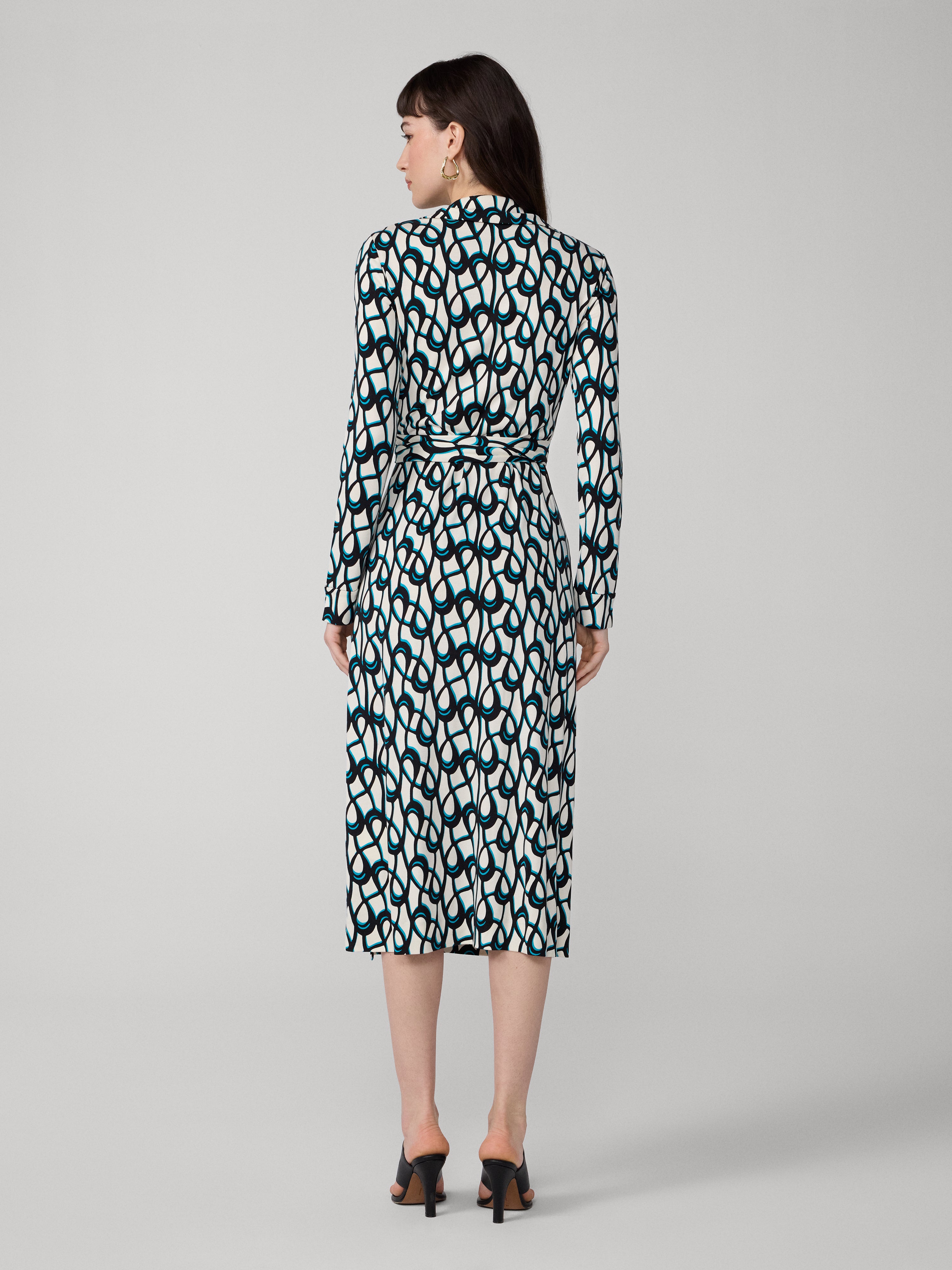 silk jersey wrap dress Jeanne neckline with a classic collar 100% Silk Jersey Midi Wrap