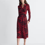 Abigail Silk Jersey Midi Wrap Dress in Red Snow Cheetah, full length front view