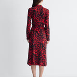Abigail Silk Jersey Midi Wrap Dress in Red Snow Cheetah, back view