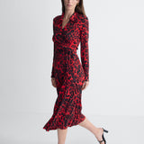 Abigail Silk Jersey Midi Wrap Dress in Red Snow Cheetah, alternate pose
