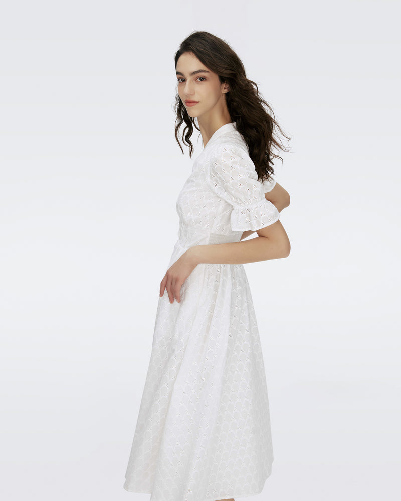 Diane Von Furstenberg Women's Erica Eyelet Midi-Dress - Ivory - Size 8