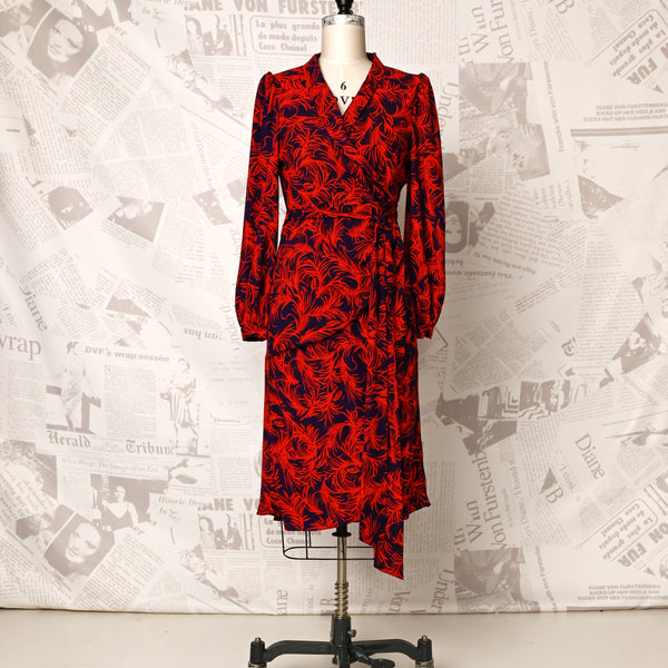 knee length dresses for ladies Red Wrap Dress