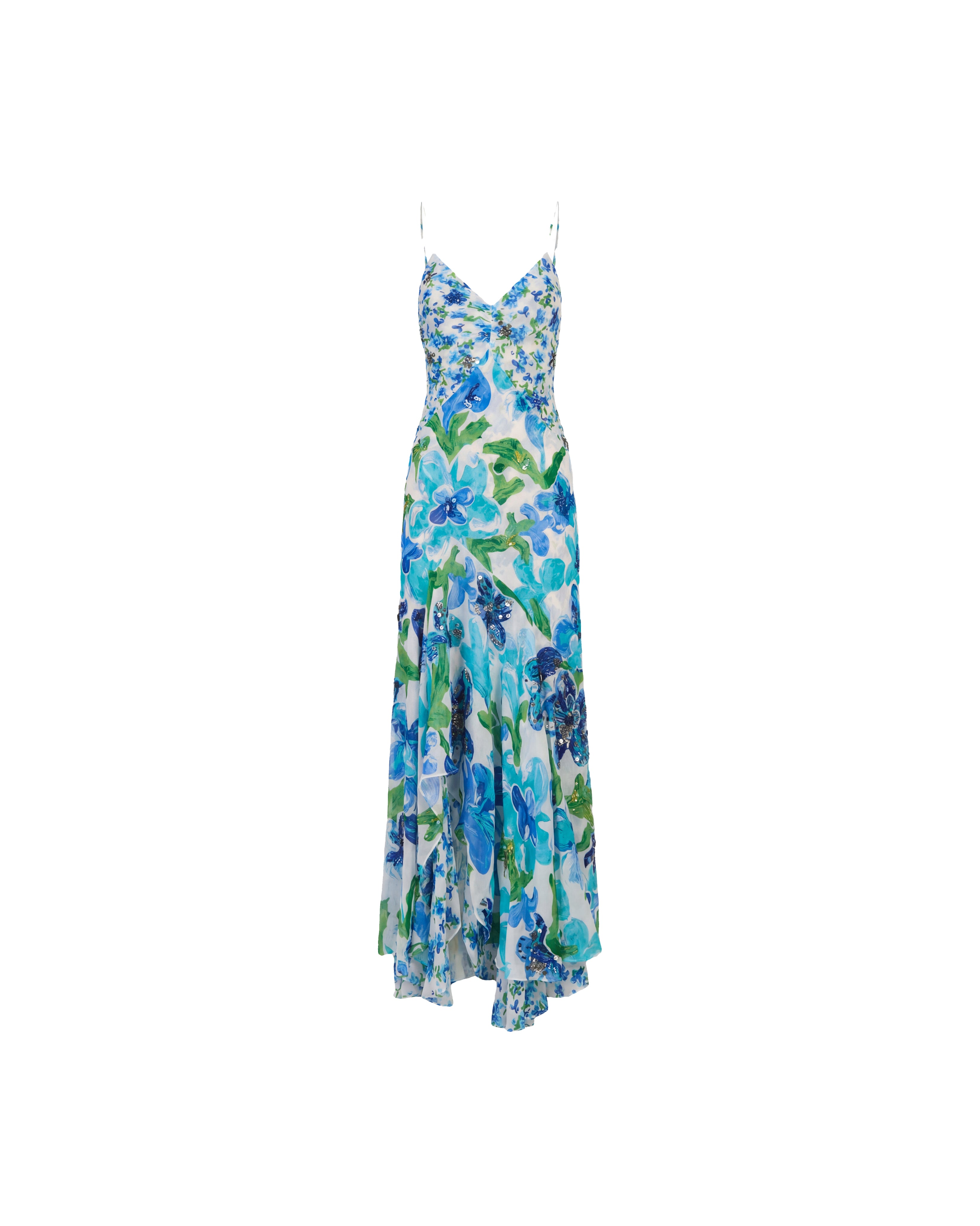 diane von furstenberg blue floral dress DIANE VON FURSTENBERG Seline floral-print crepe de chine maxi dress