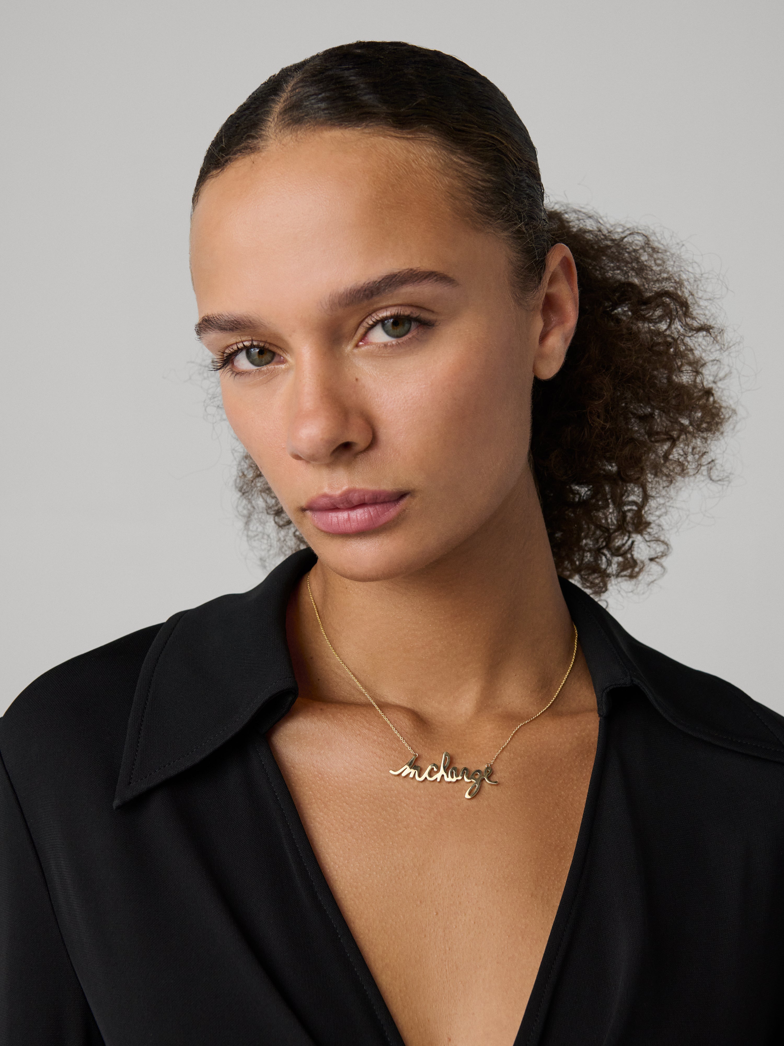 Large 14k Gold InCharge Necklace, full length front view