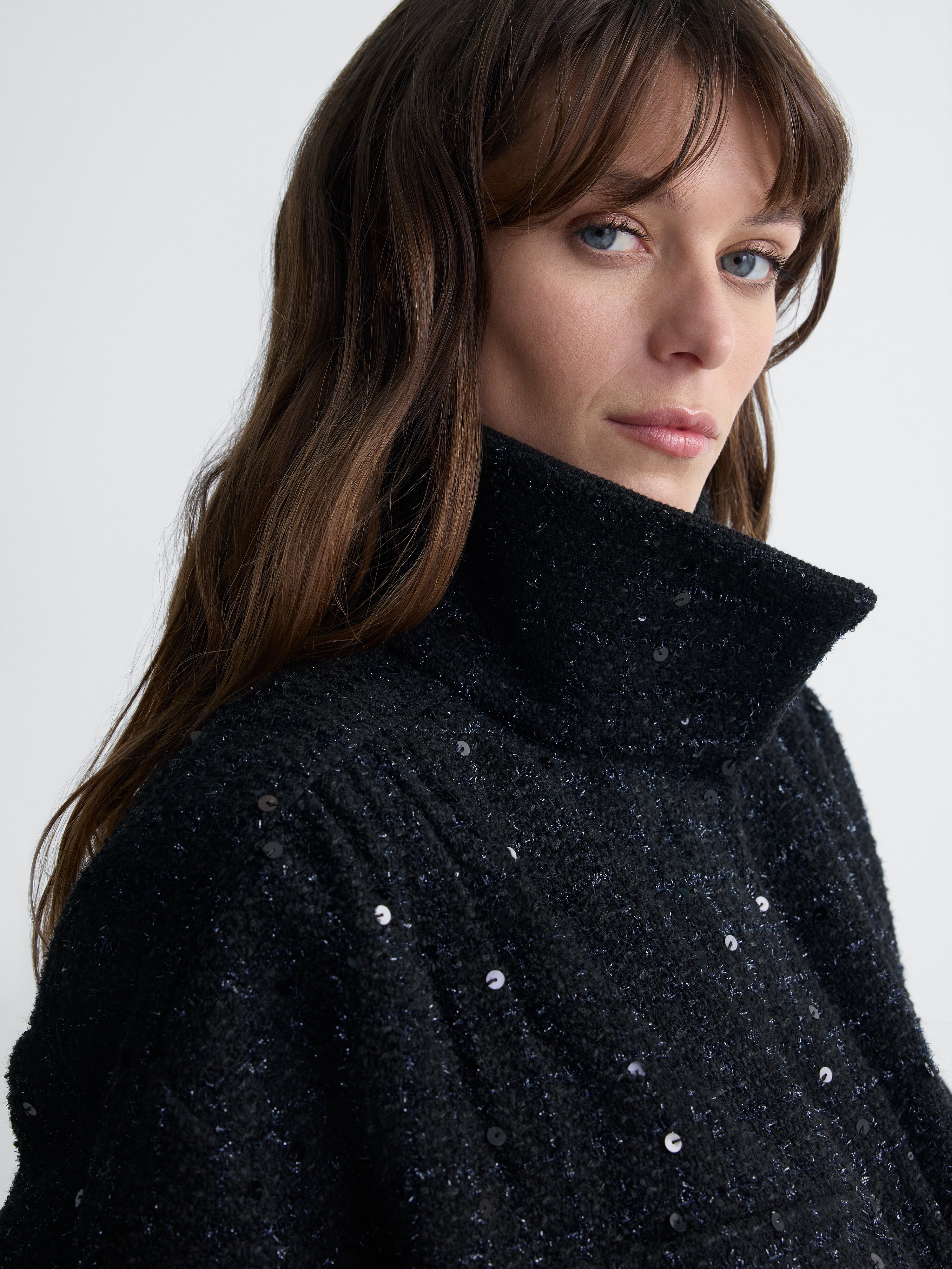 Shay Tweed Jacket in Black, close-up