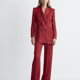 Parson Crinkle Satin Blazer in Huntress Red, full length front view