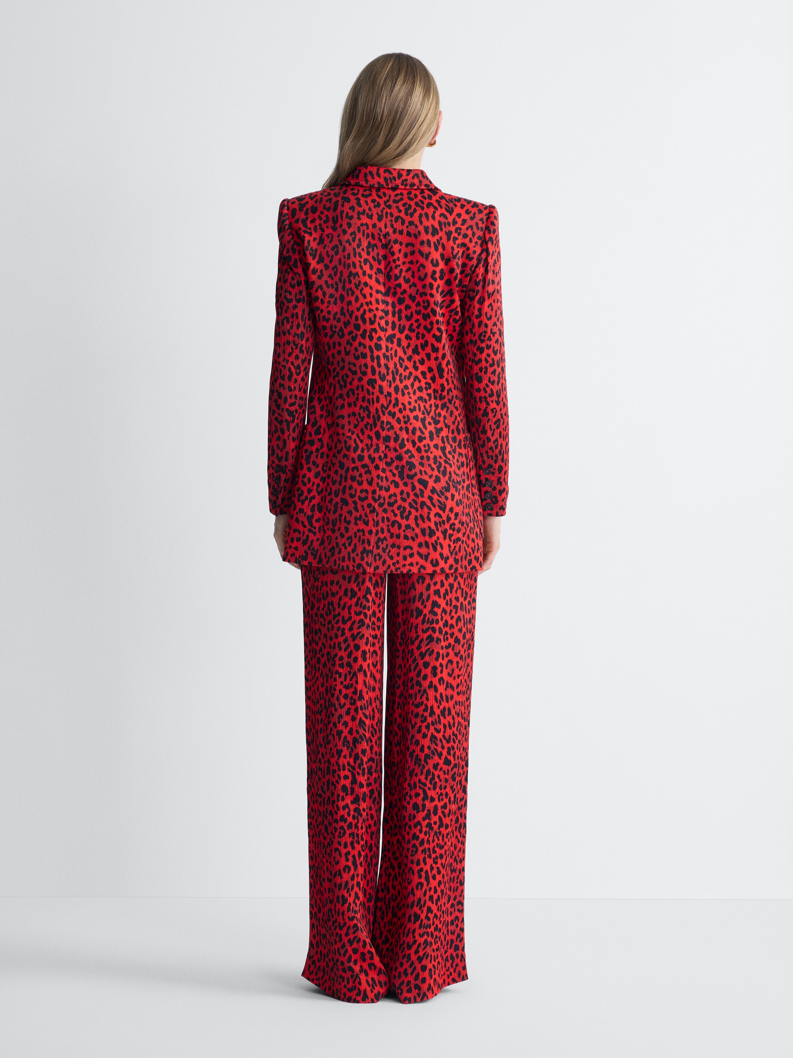 Parson Crinkle Satin Blazer in Huntress Red, back view