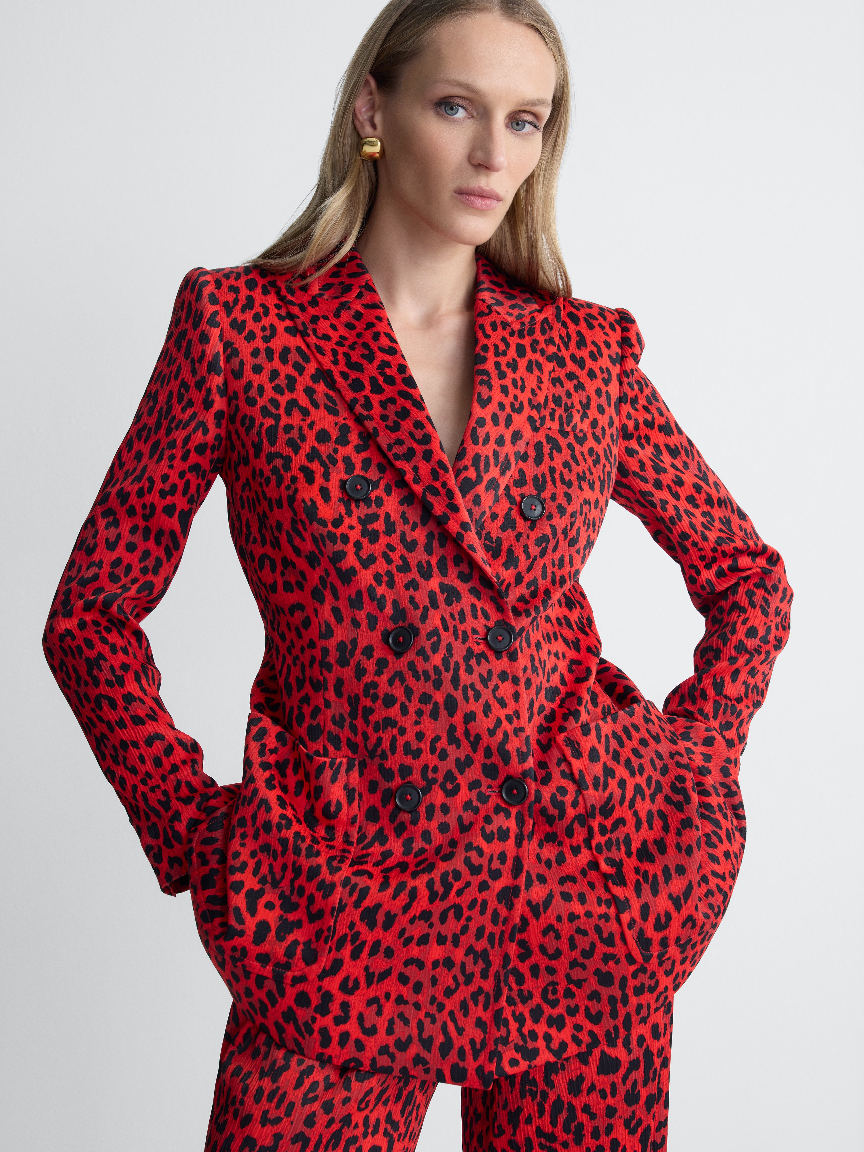 Parson Crinkle Satin Blazer in Huntress Red, alternate pose