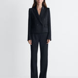 Marina Satin Jacket in Black, full length front view