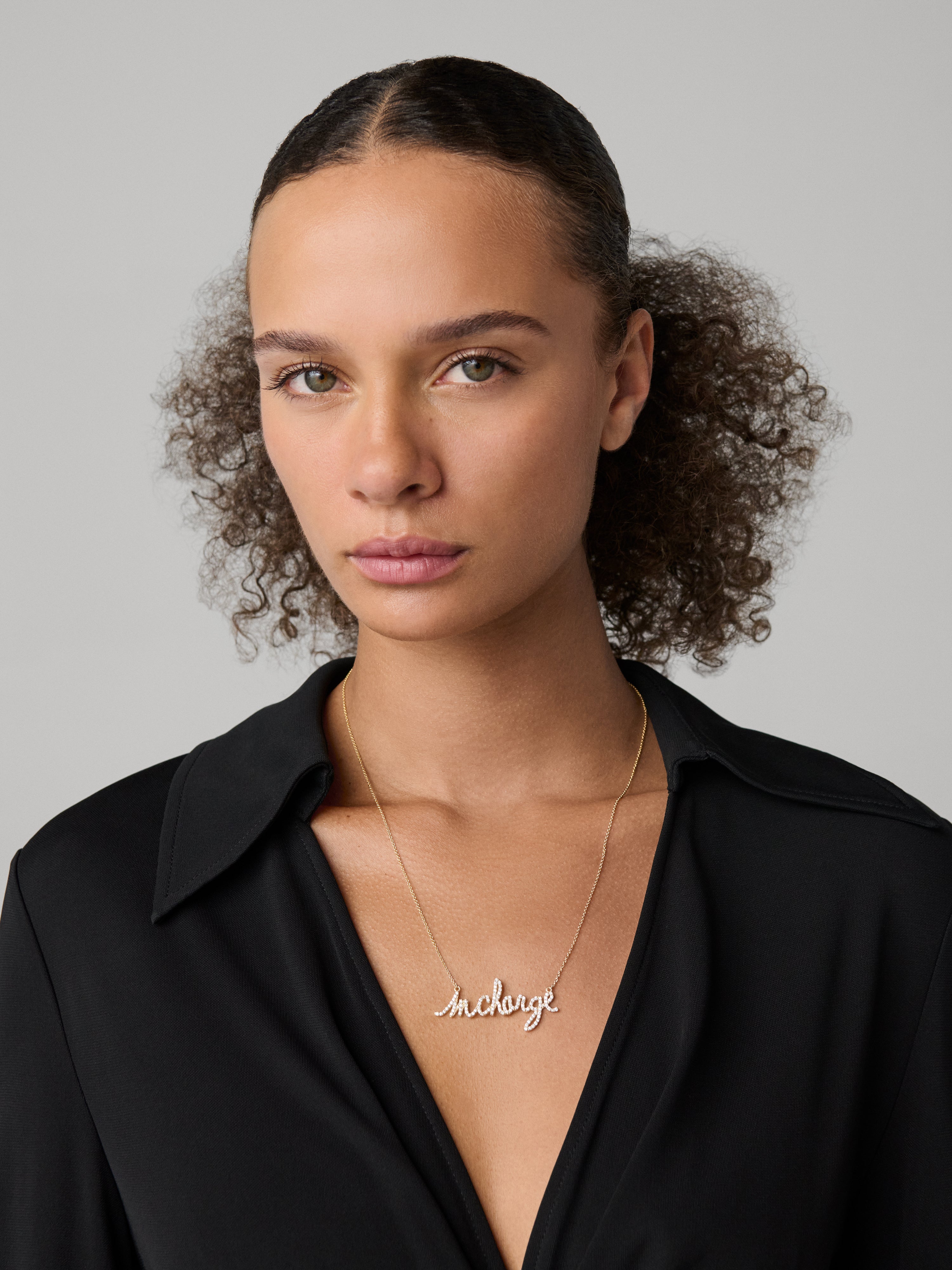 Large Diamond InCharge Necklace in Gold, full length front view