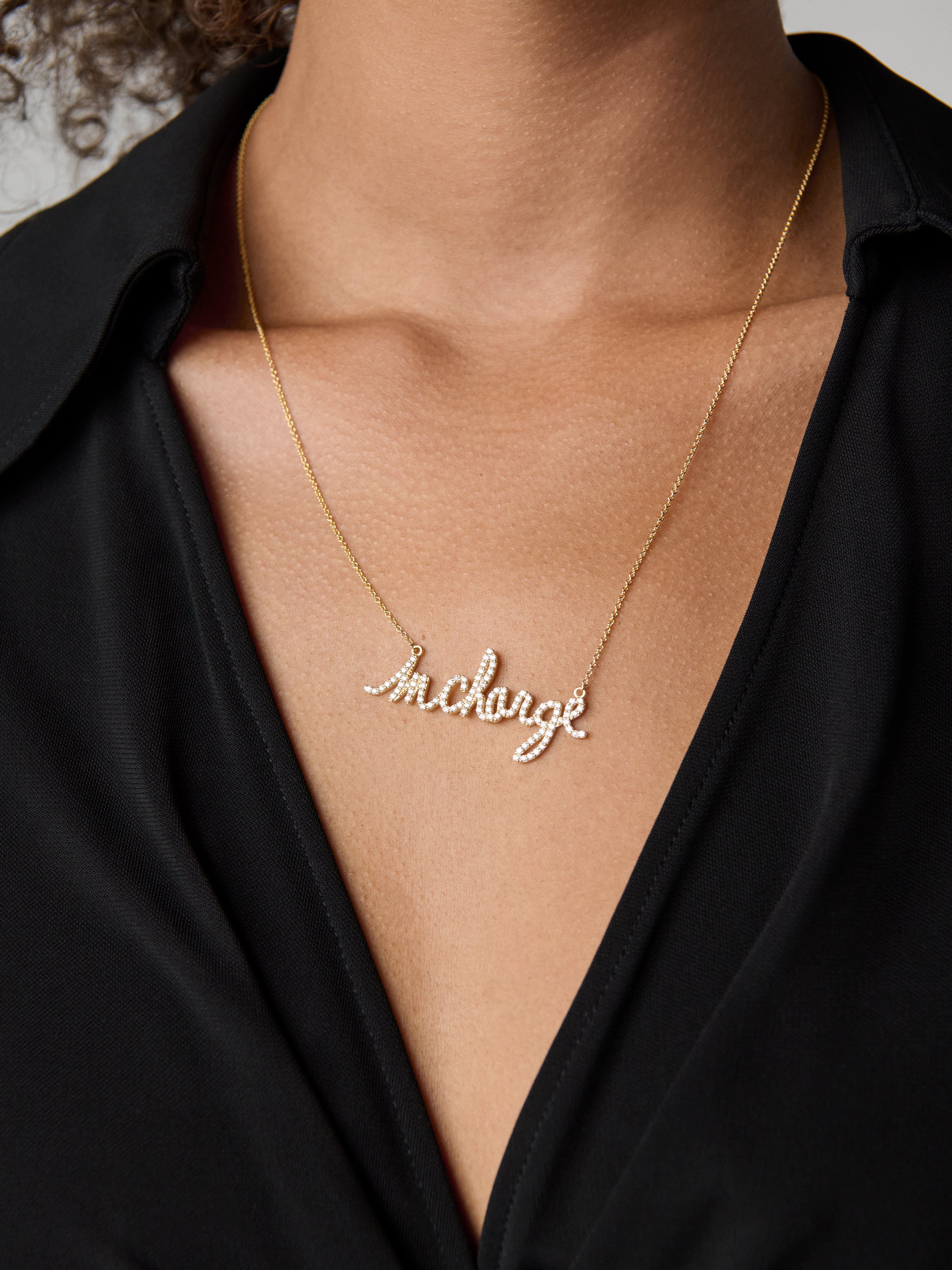 Large Diamond InCharge Necklace in Gold, close-up
