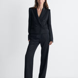 Maddie Satin Pant in Black, full length front view