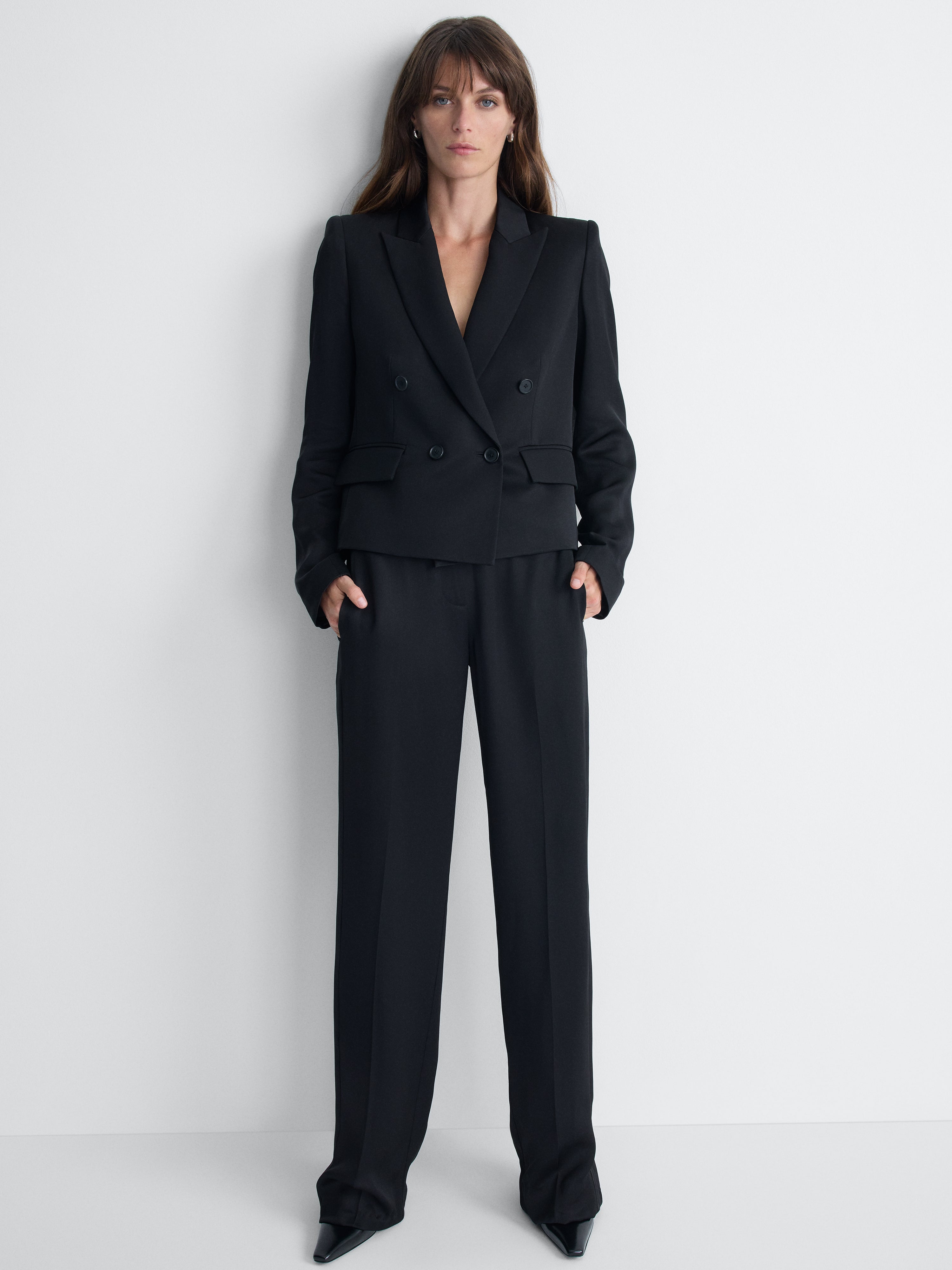 Maddie Satin Pant in Black, alternate pose