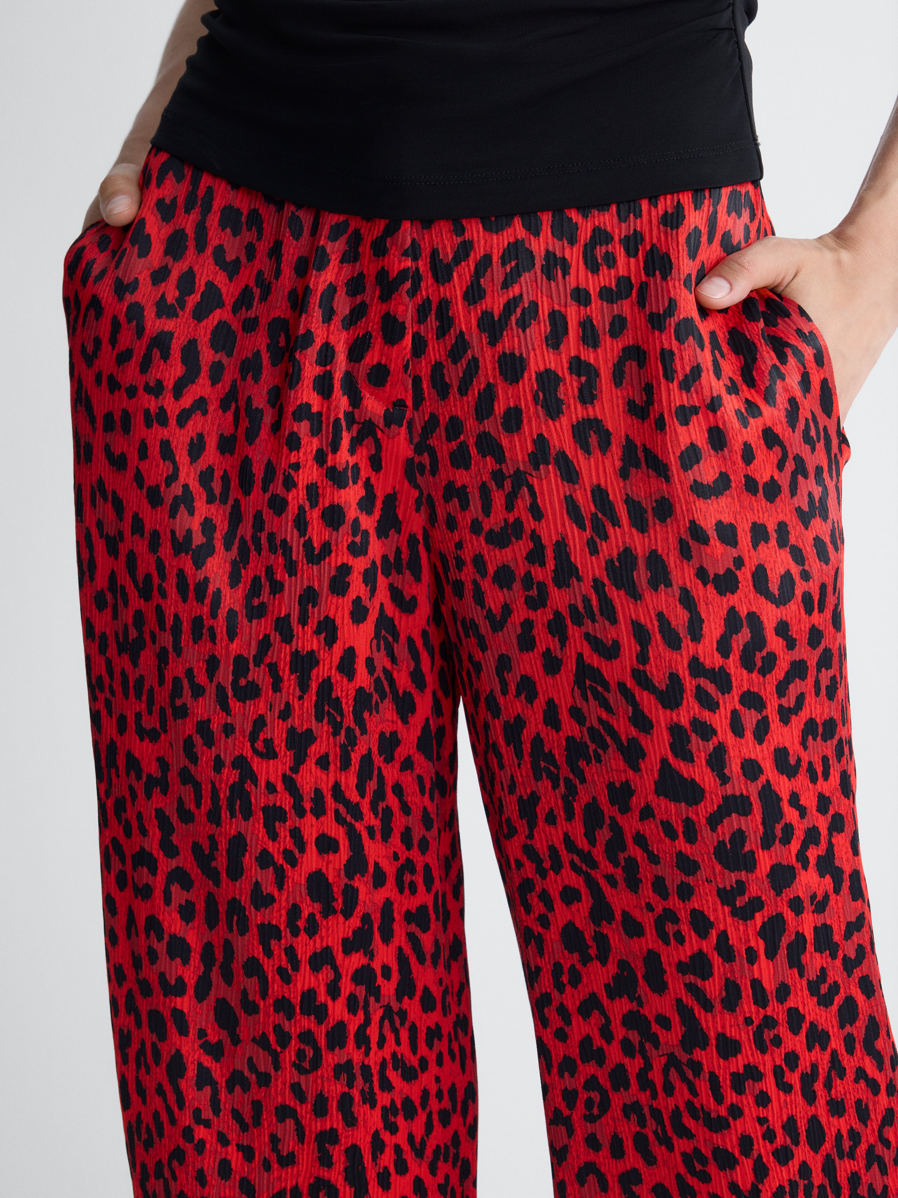 Alexander Crinkle Satin Pant in Huntress Red, close-up