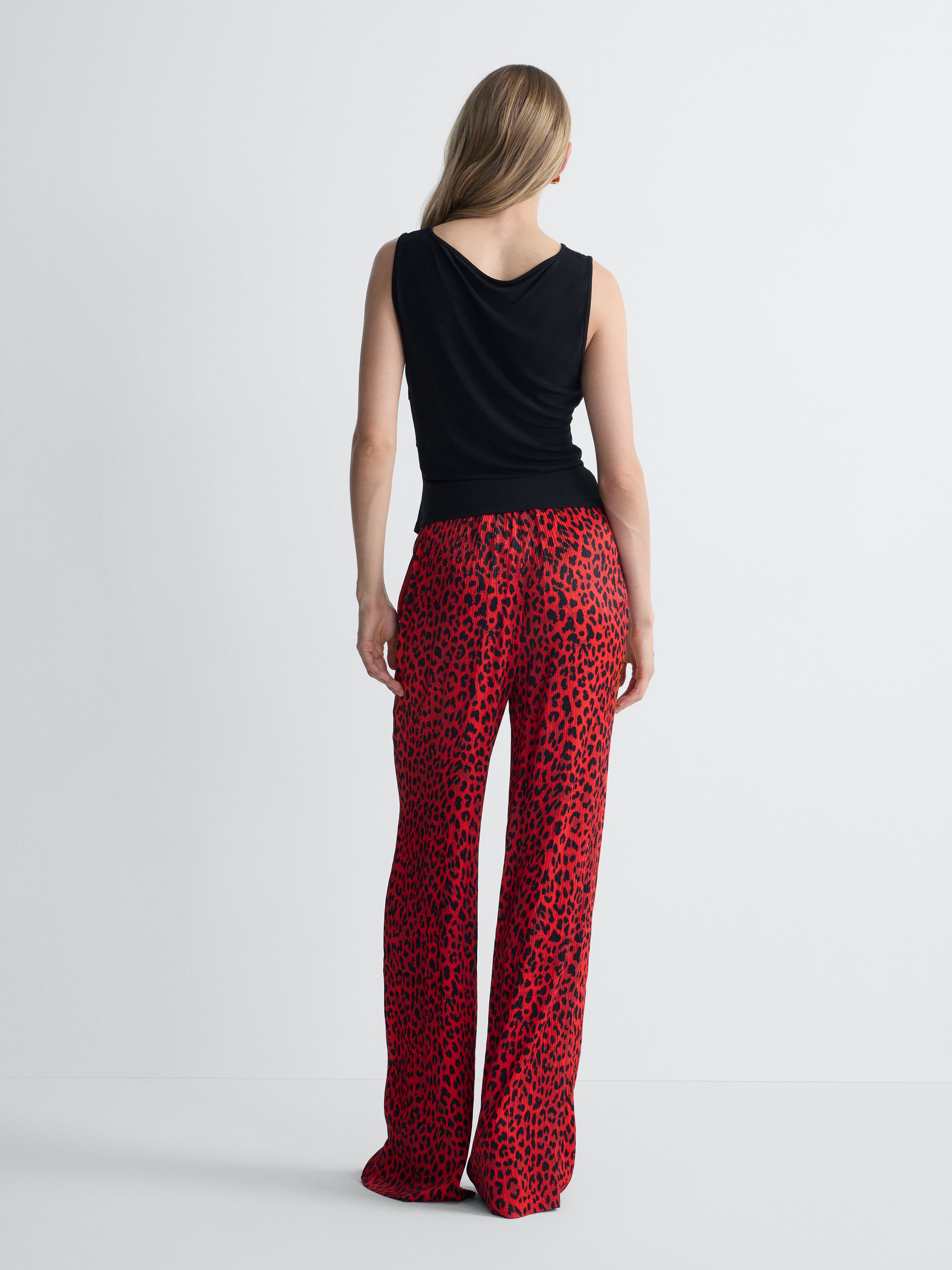 Alexander Crinkle Satin Pant in Huntress Red, back view