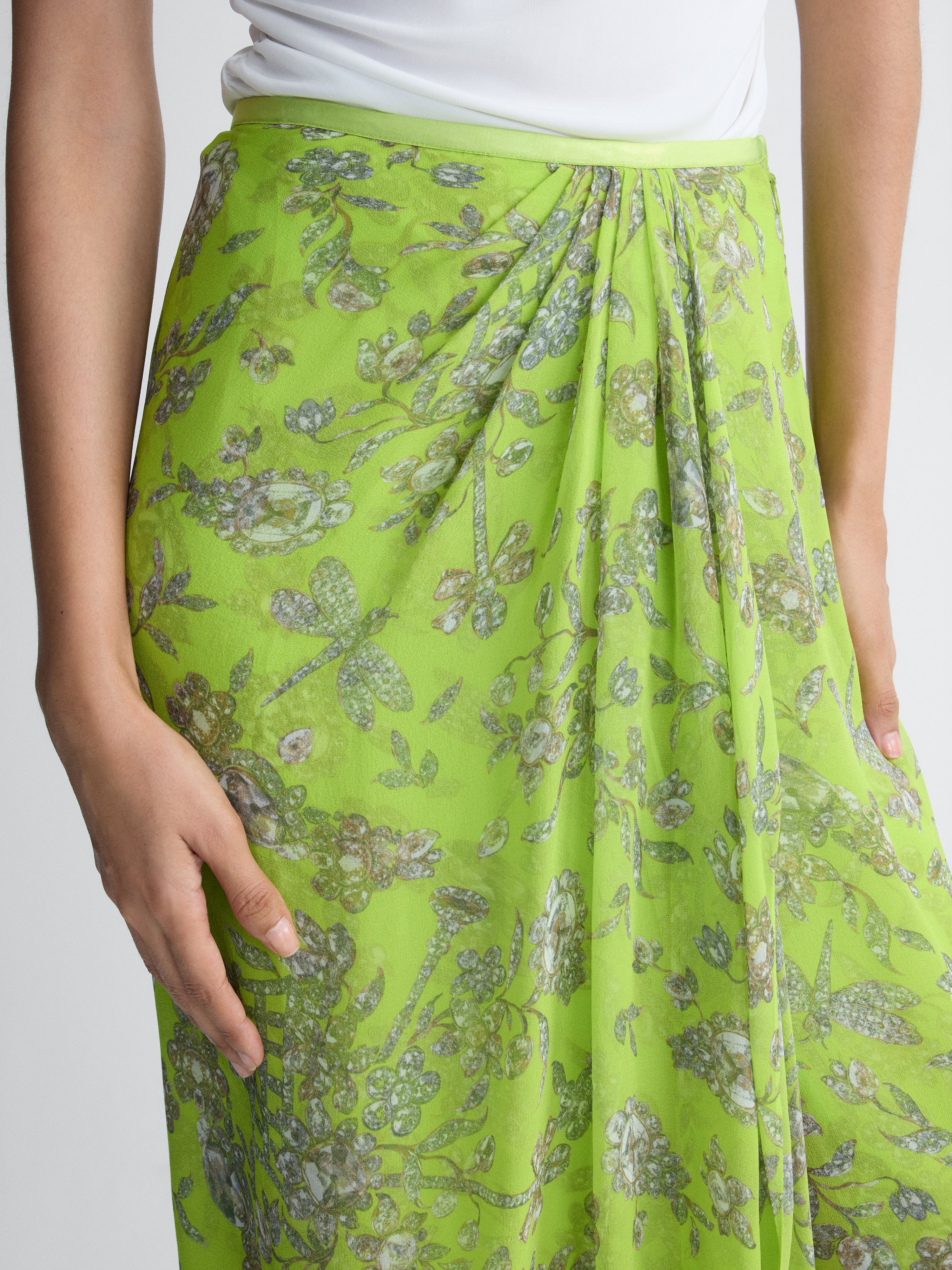 Francis Silk Skirt in Celandine Crystal, close-up