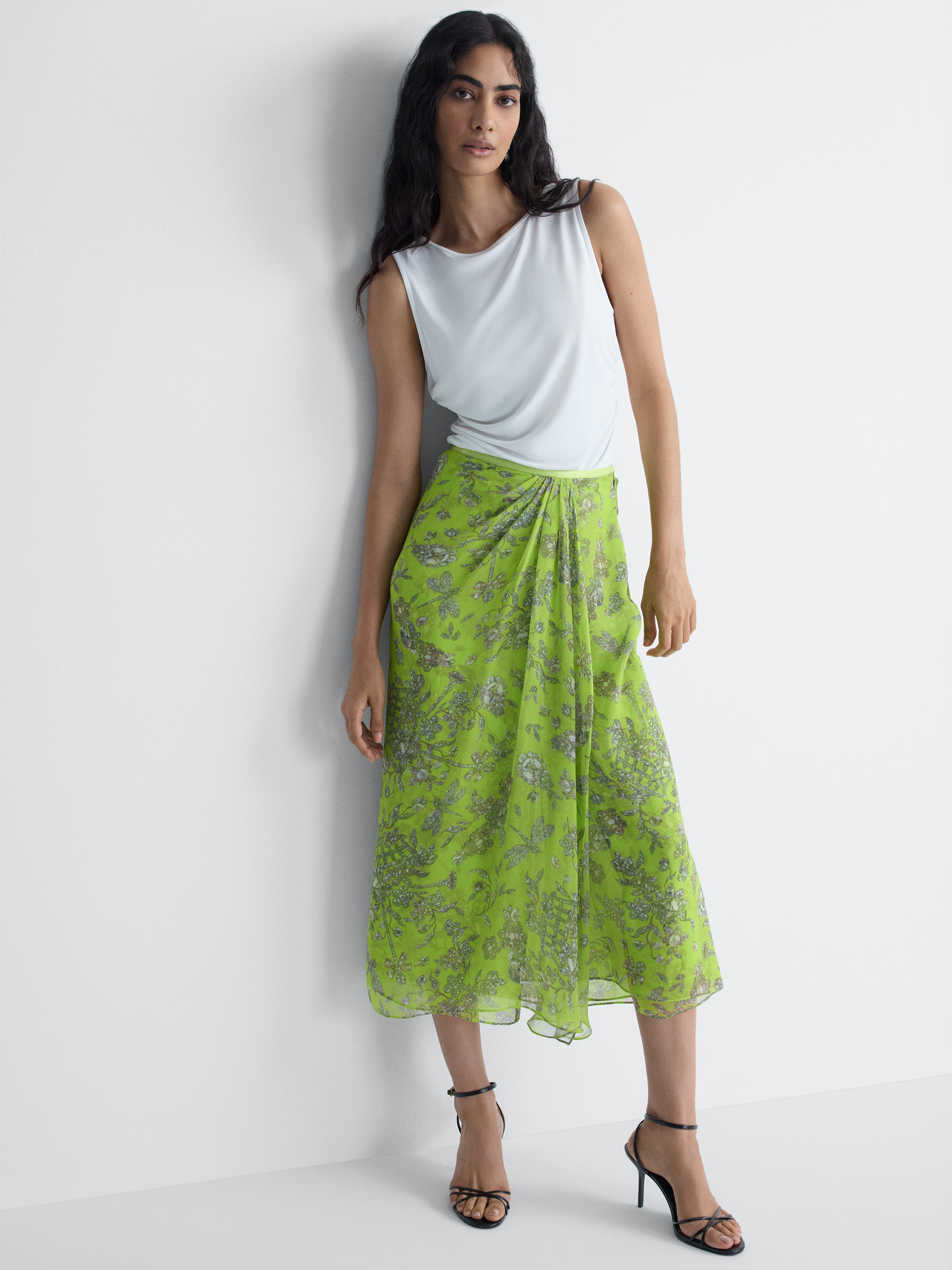 Francis Silk Skirt in Celandine Crystal, alternate pose