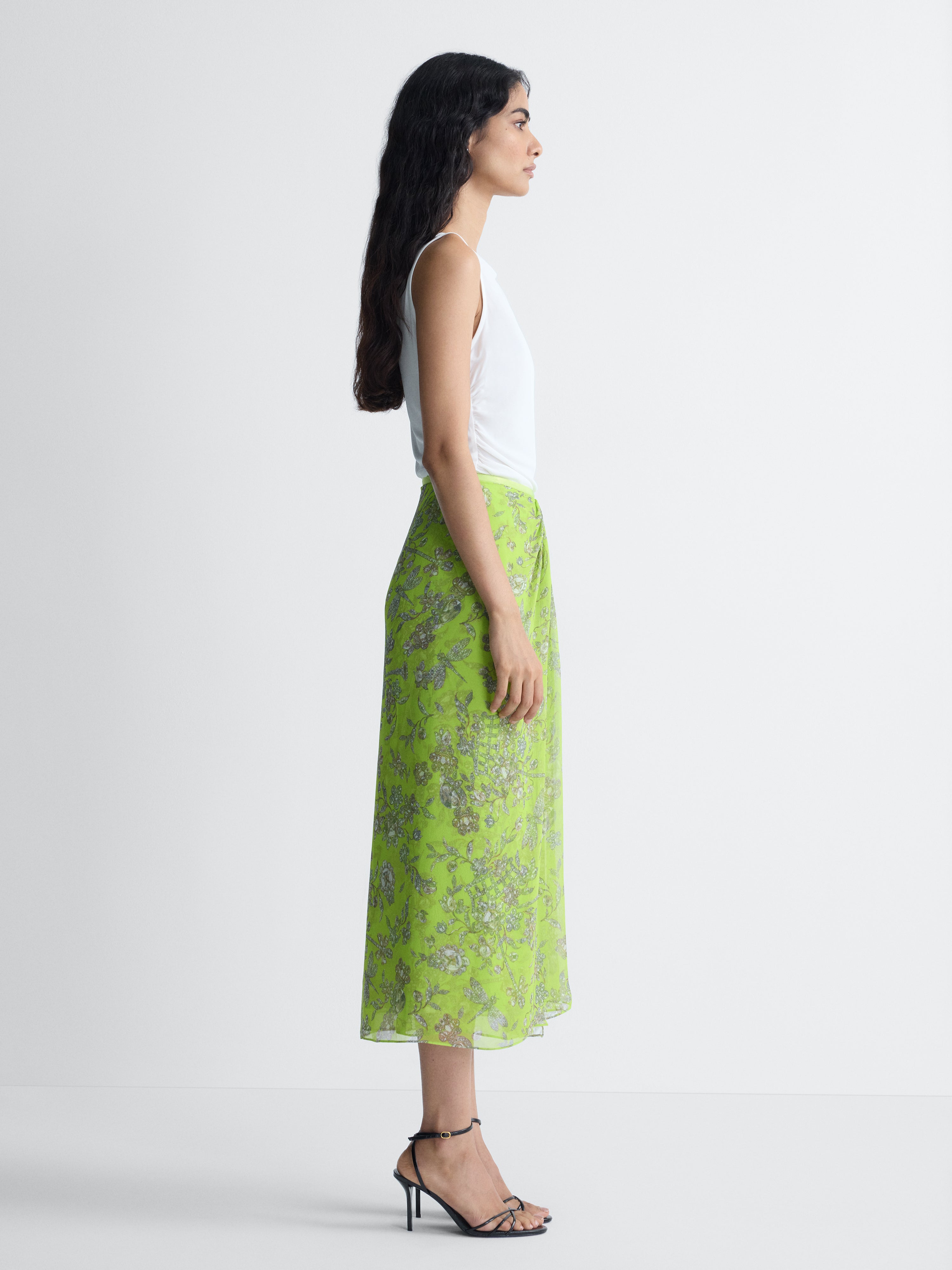 Francis Silk Skirt in Celandine Crystal, side view