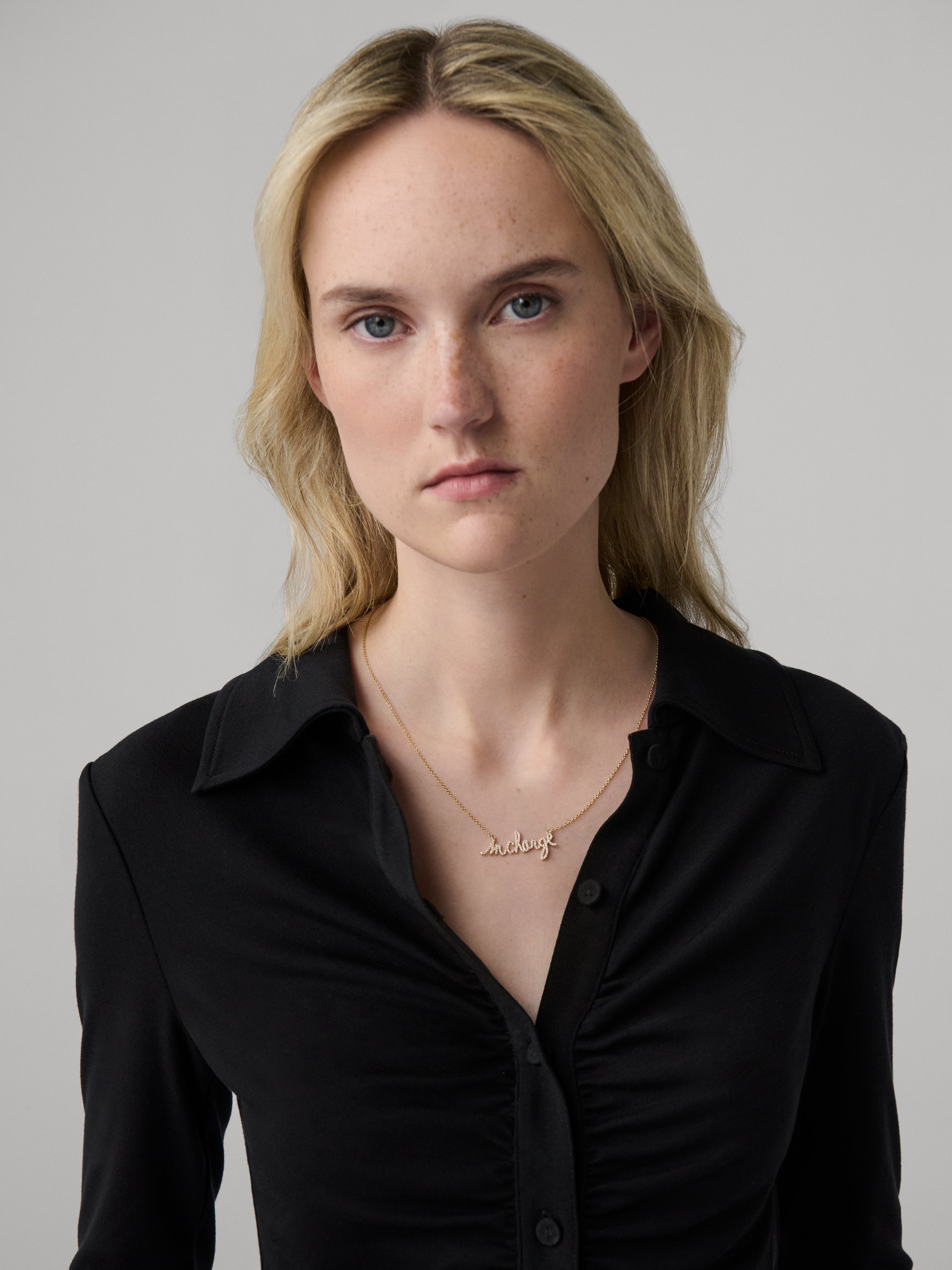 Small Diamond InCharge Necklace in Gold, full length front view