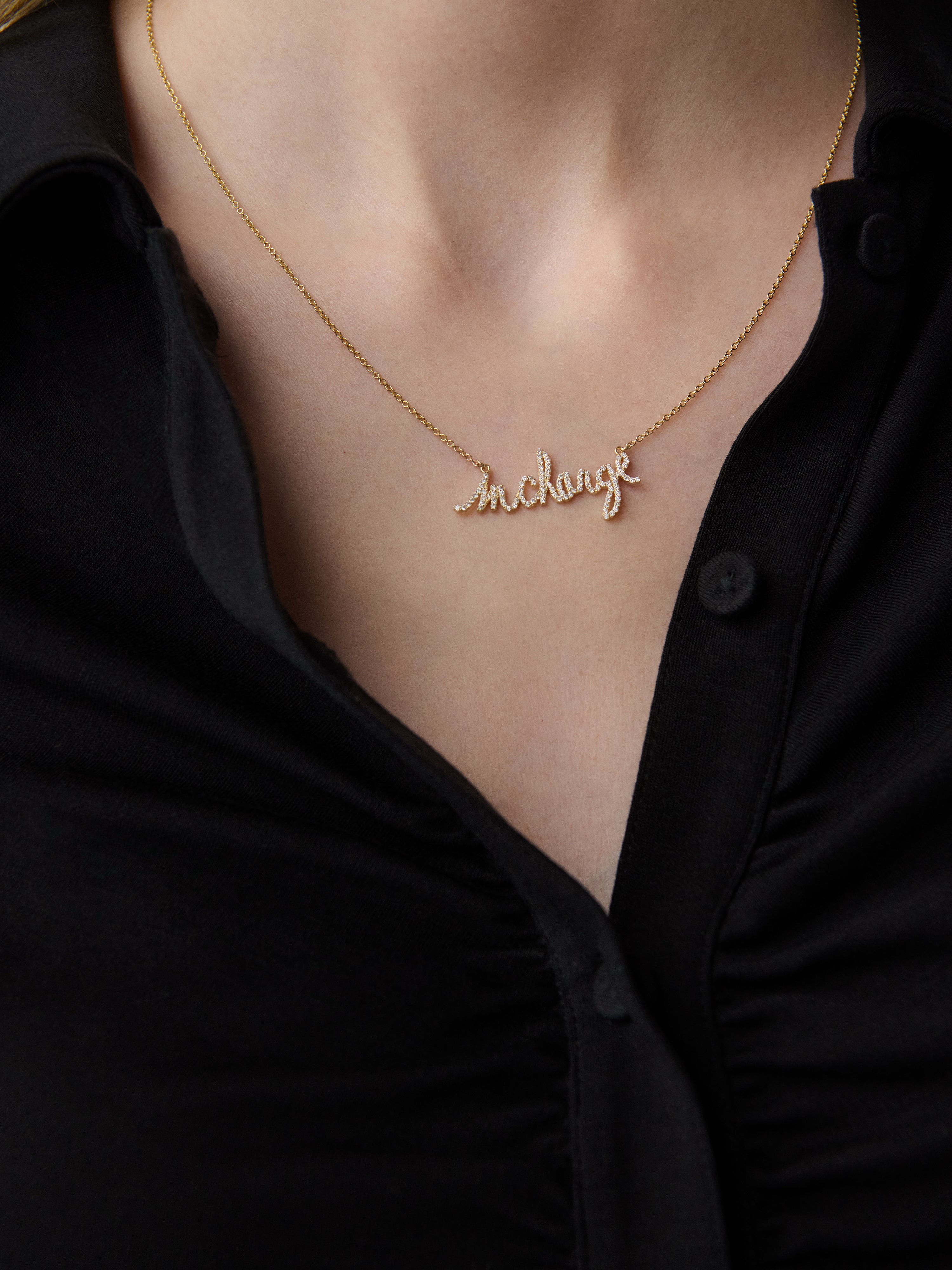 Small Diamond InCharge Necklace in Gold, full length front view