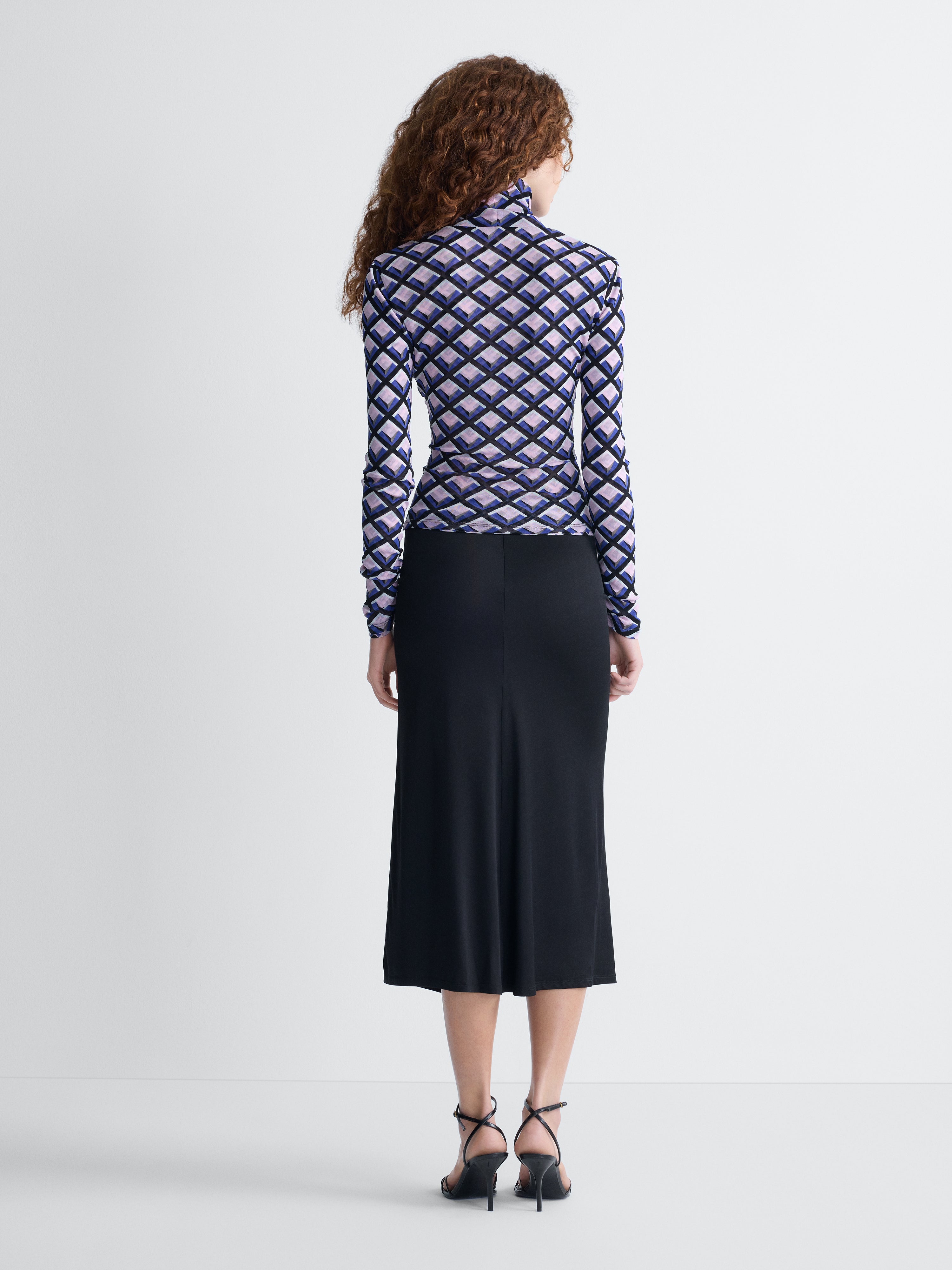Logan Reversible Mesh Turtleneck in Window Pane, reverse side, back view