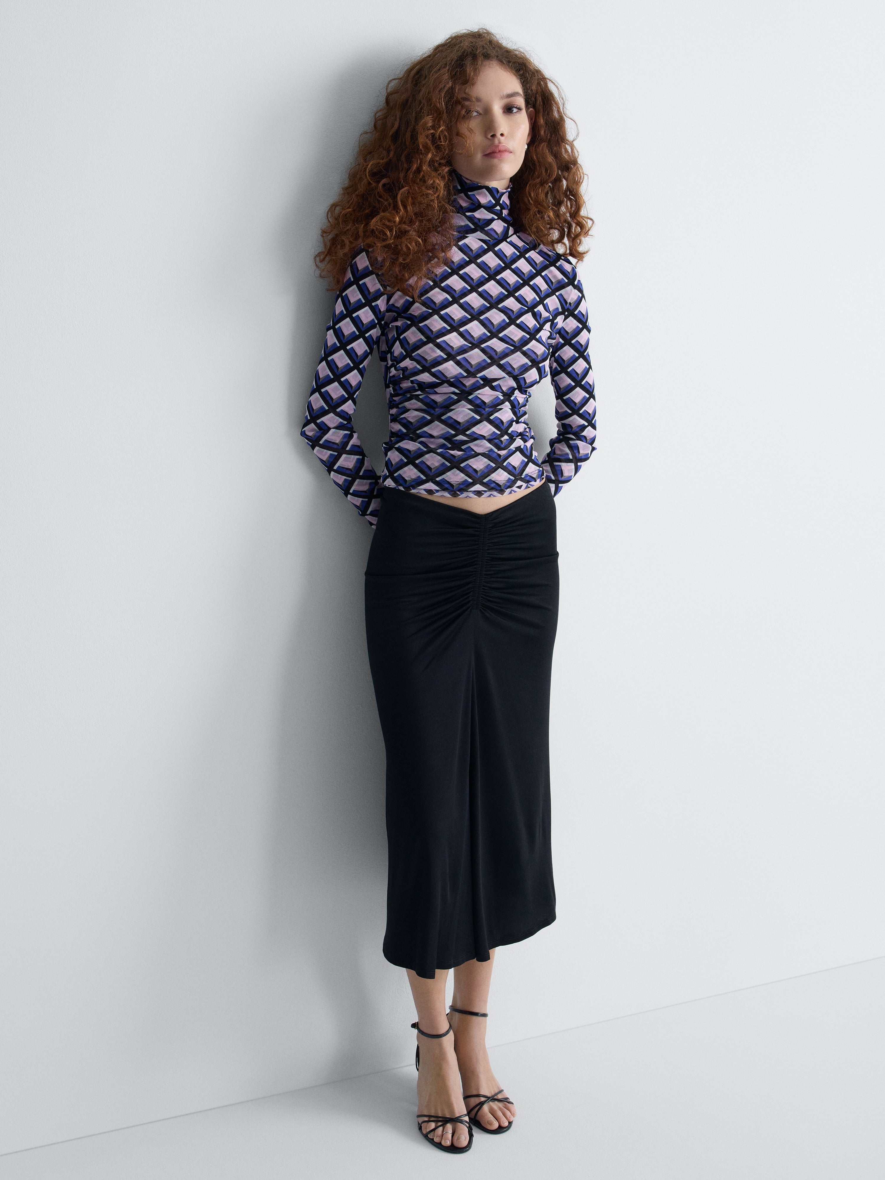Logan Reversible Mesh Turtleneck in Window Pane, reverse side, alternate pose