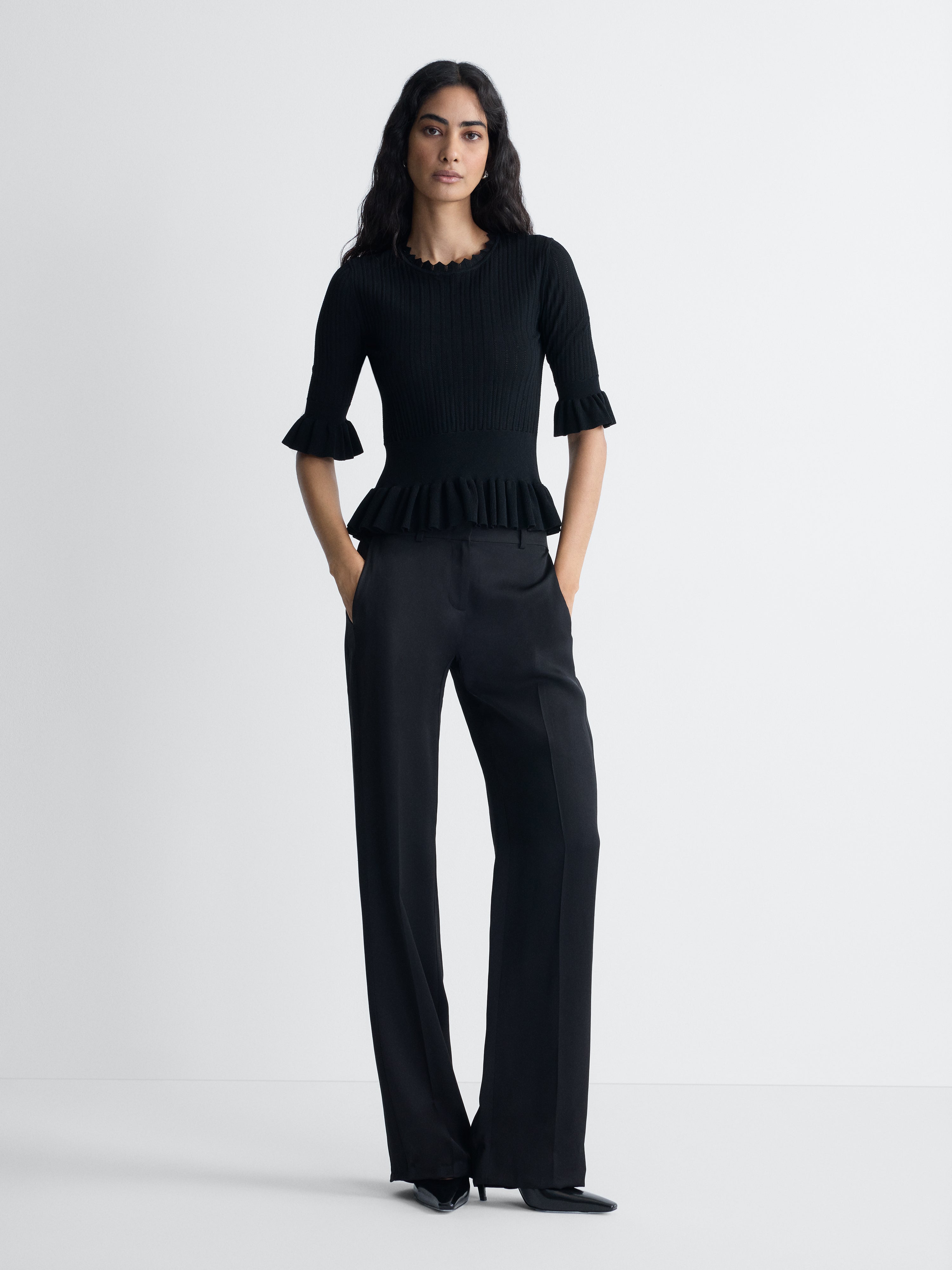 Tullia Knit Sweater in Black, full length front view