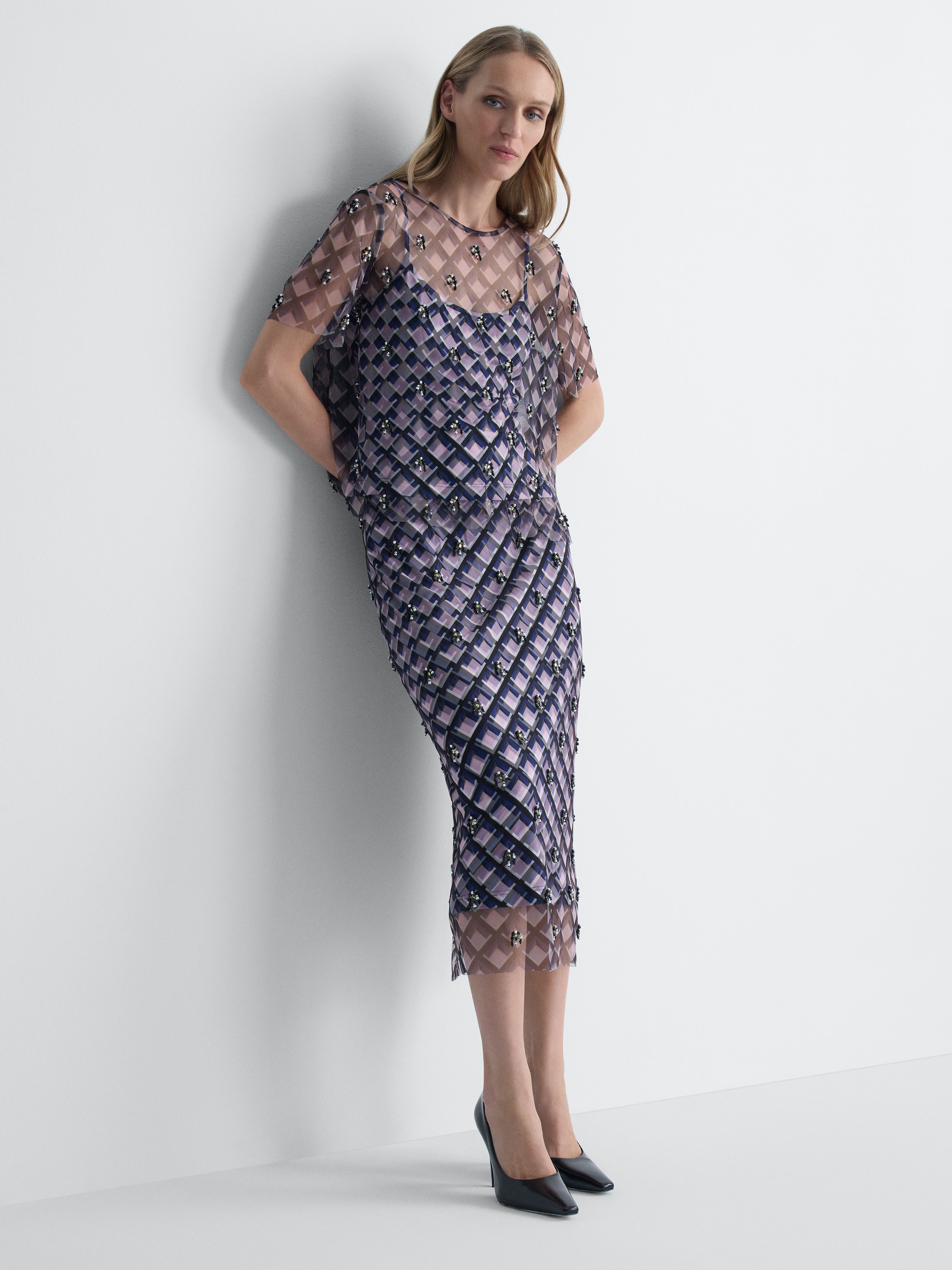 Florine Tulle Shirt in Window Pane, alternate pose