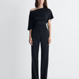Justine Jersey Top in Black, full length front view