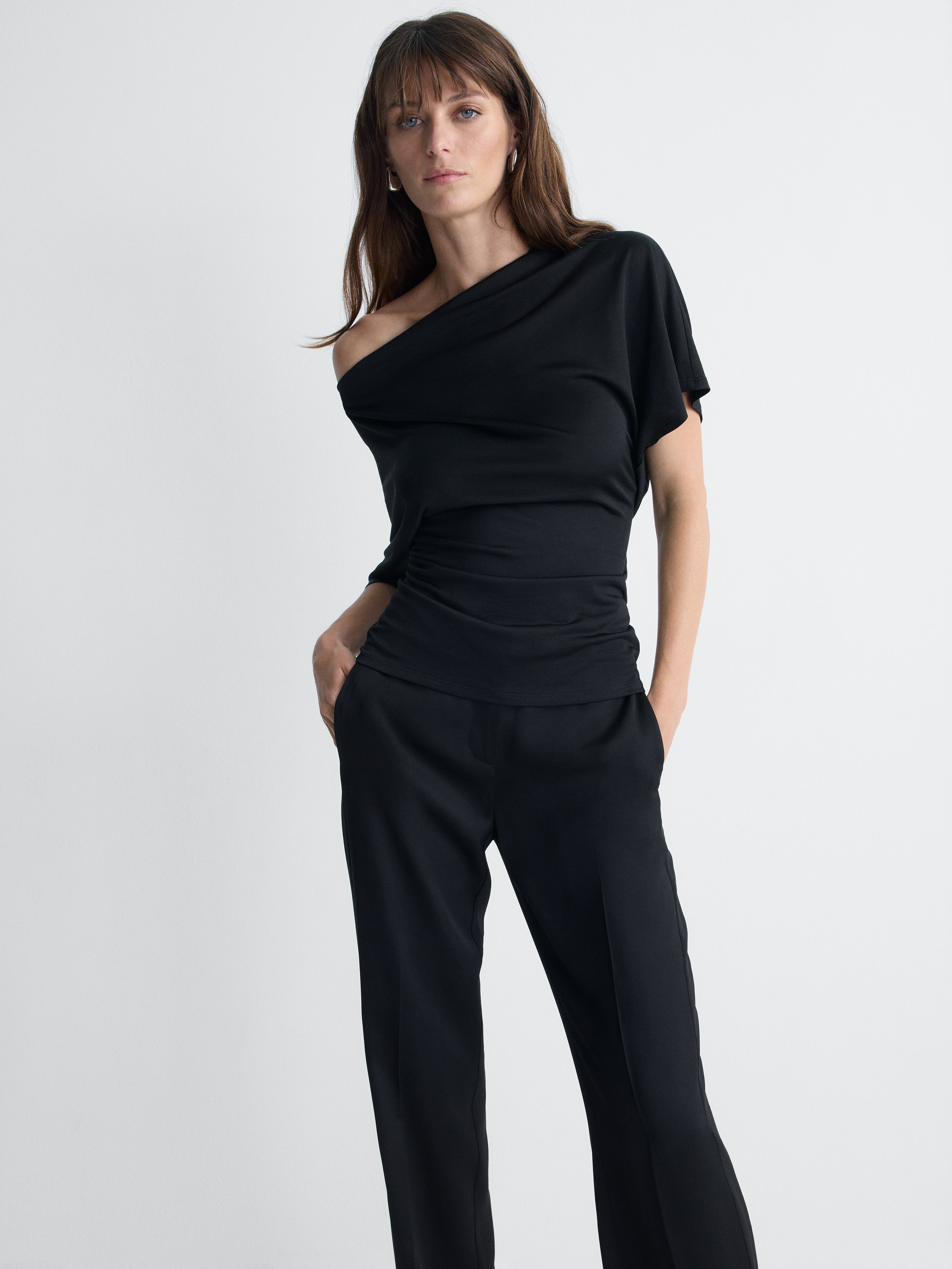 Justine Jersey Top in Black, alternate pose