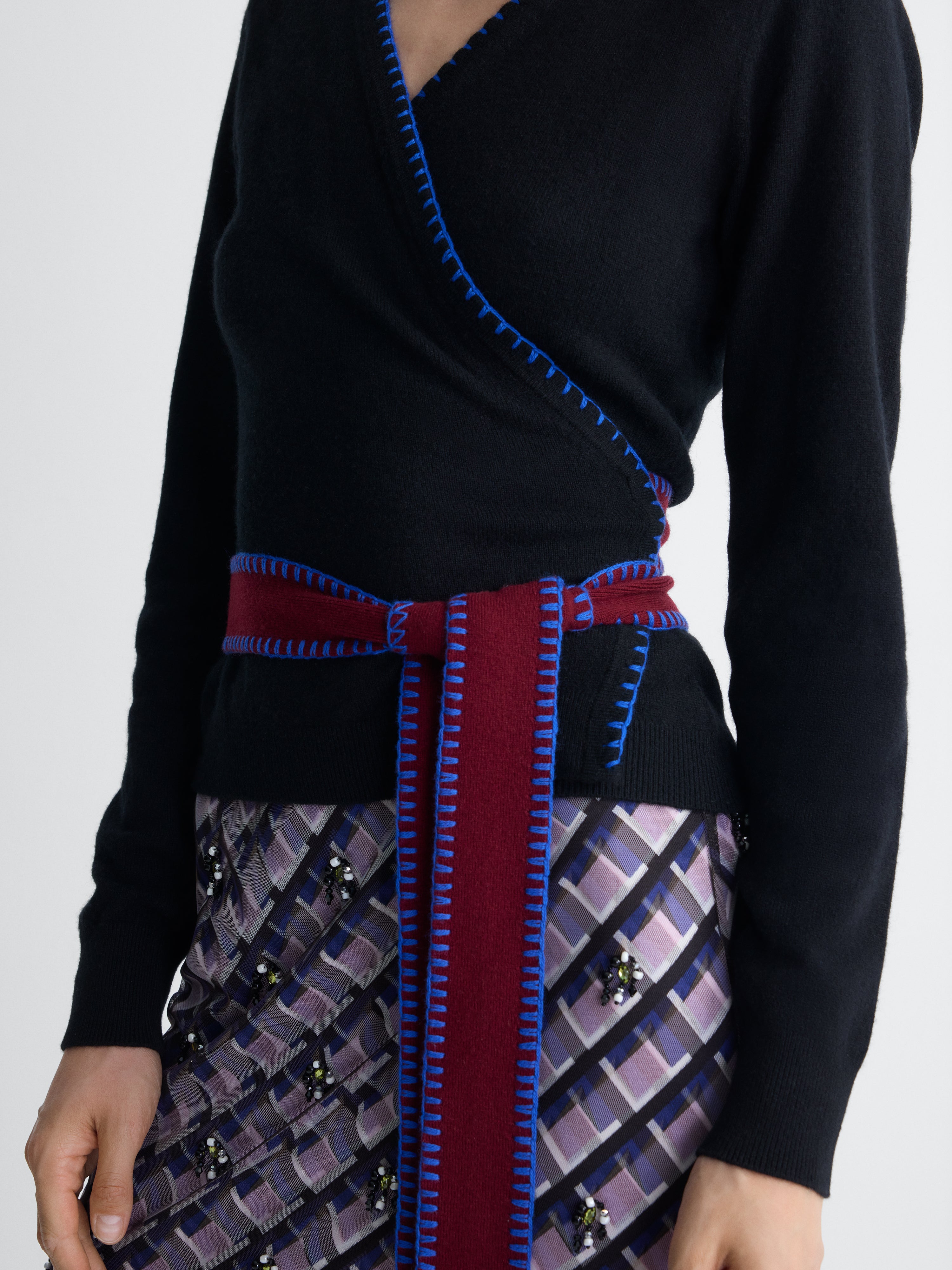 Ginevra Wool Cashmere Top in Black Multi, close-up