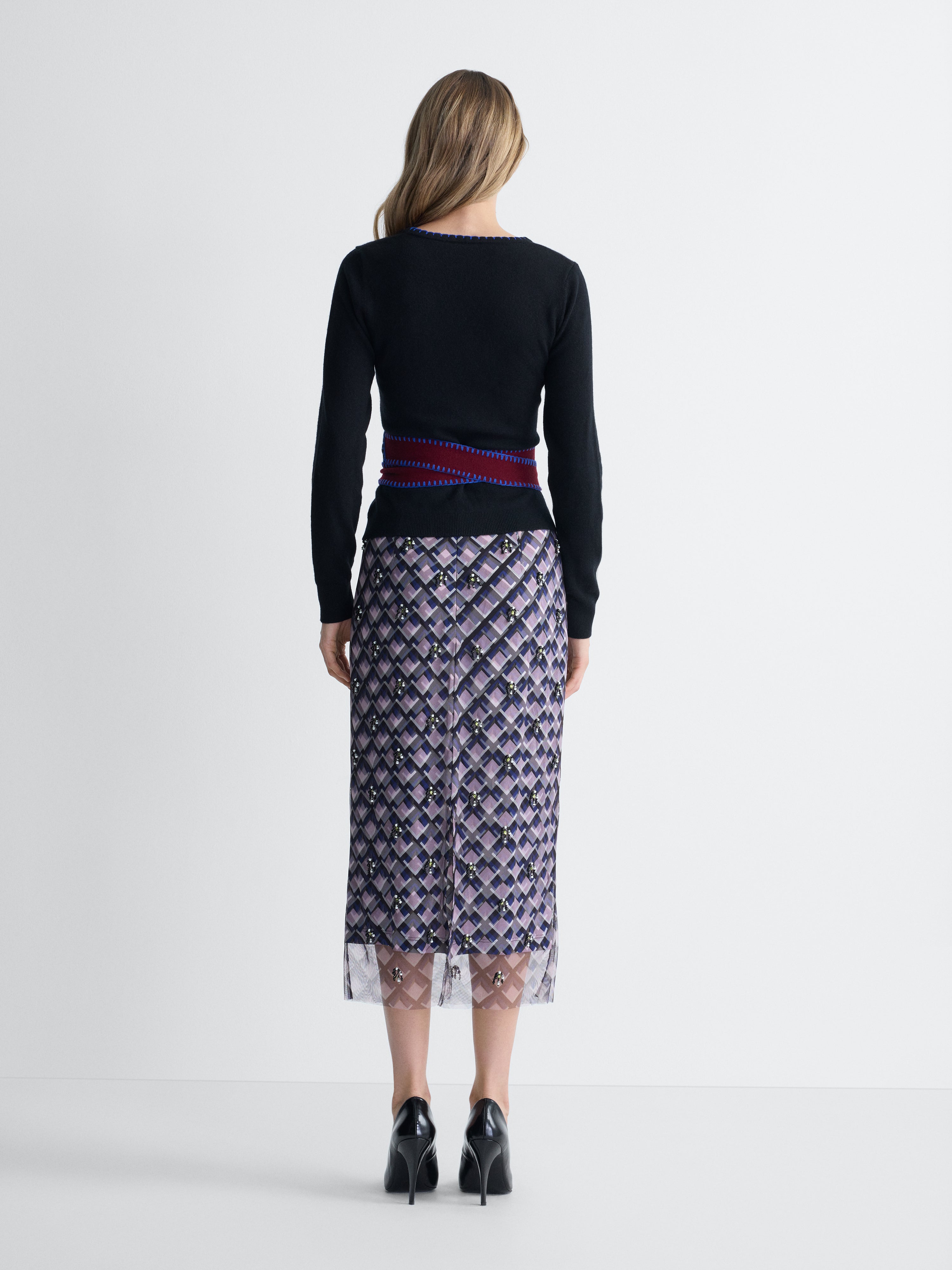 Ginevra Wool Cashmere Top in Black Multi, back view