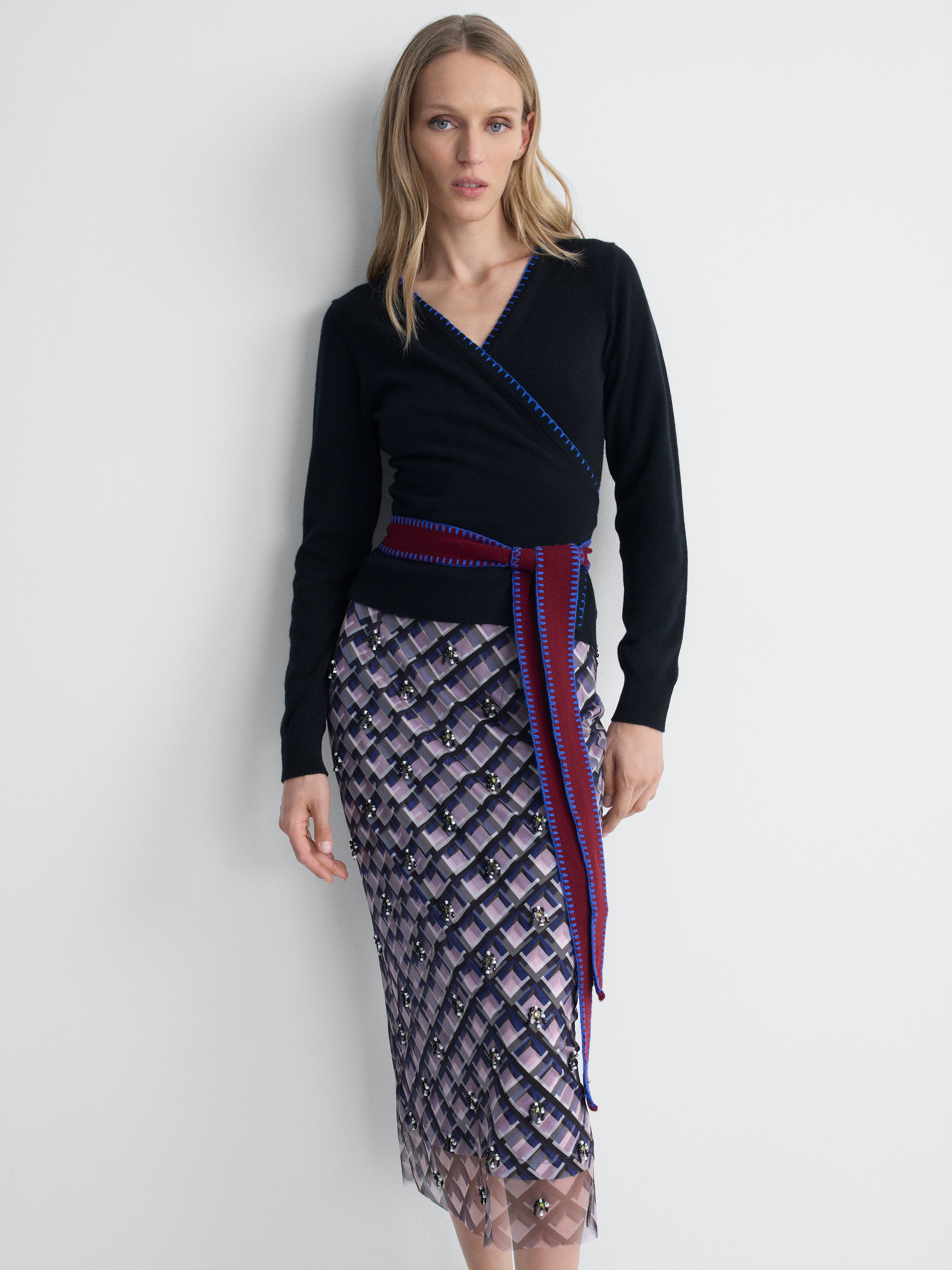 Ginevra Wool Cashmere Top in Black Multi, alternate pose