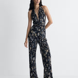 Delia Jersey Jumpsuit in Black Crystal, full length front view