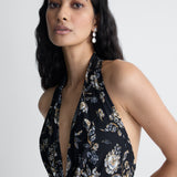 Delia Jersey Jumpsuit in Black Crystal, close-up