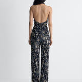 Delia Jersey Jumpsuit in Black Crystal, back view