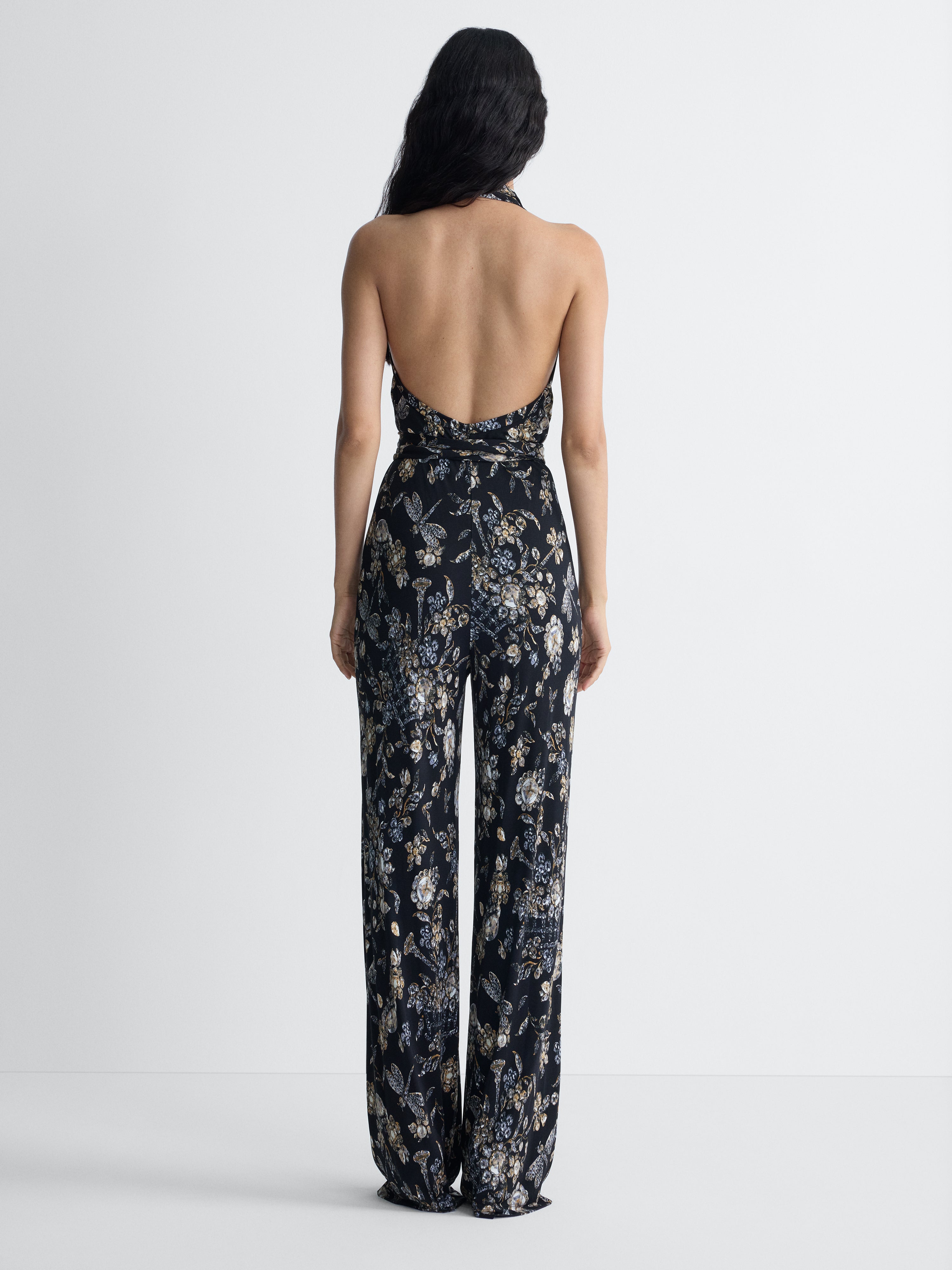Delia Jersey Jumpsuit in Black Crystal, back view