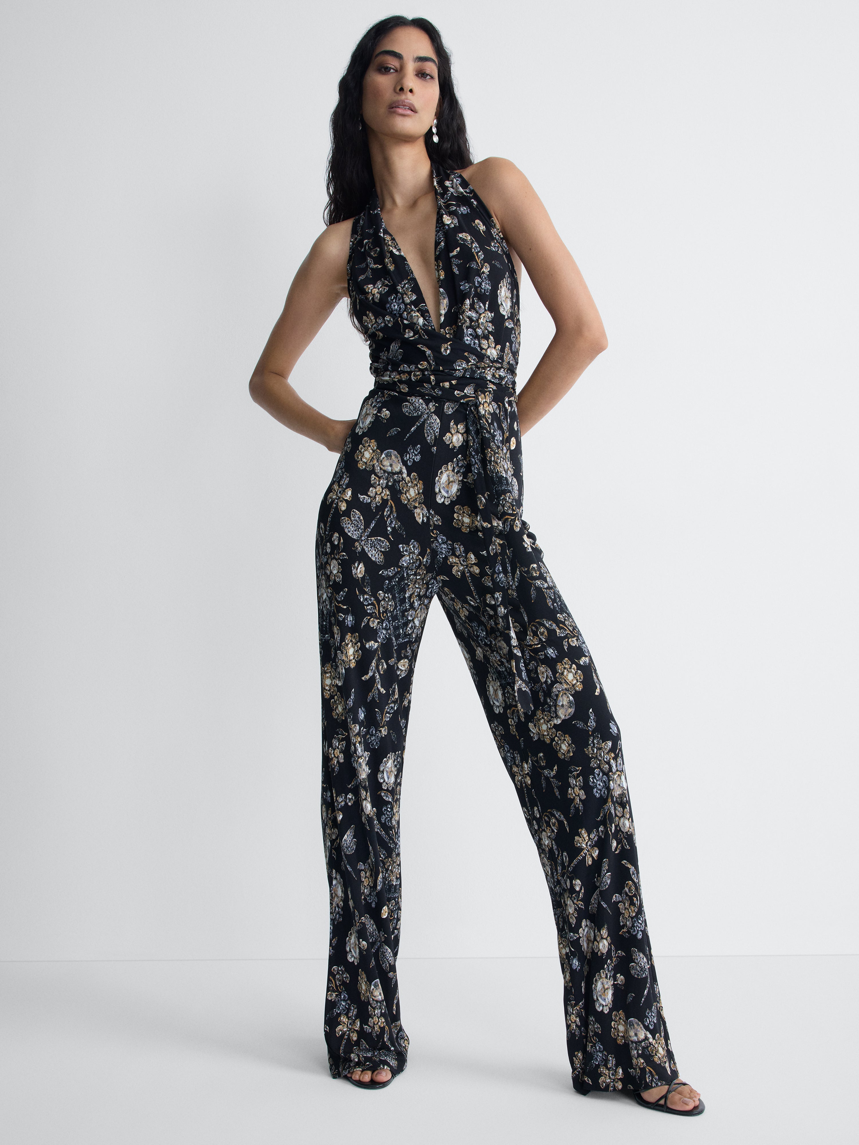 Delia Jersey Jumpsuit in Black Crystal, alternate pose