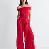 Colette Jersey Jumpsuit in Scarlet Red, full length front view